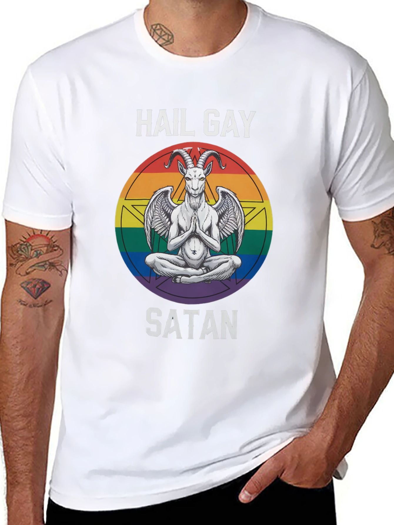 Hail Gay Satan Graphic Tee - Pride Baphomet Shirt