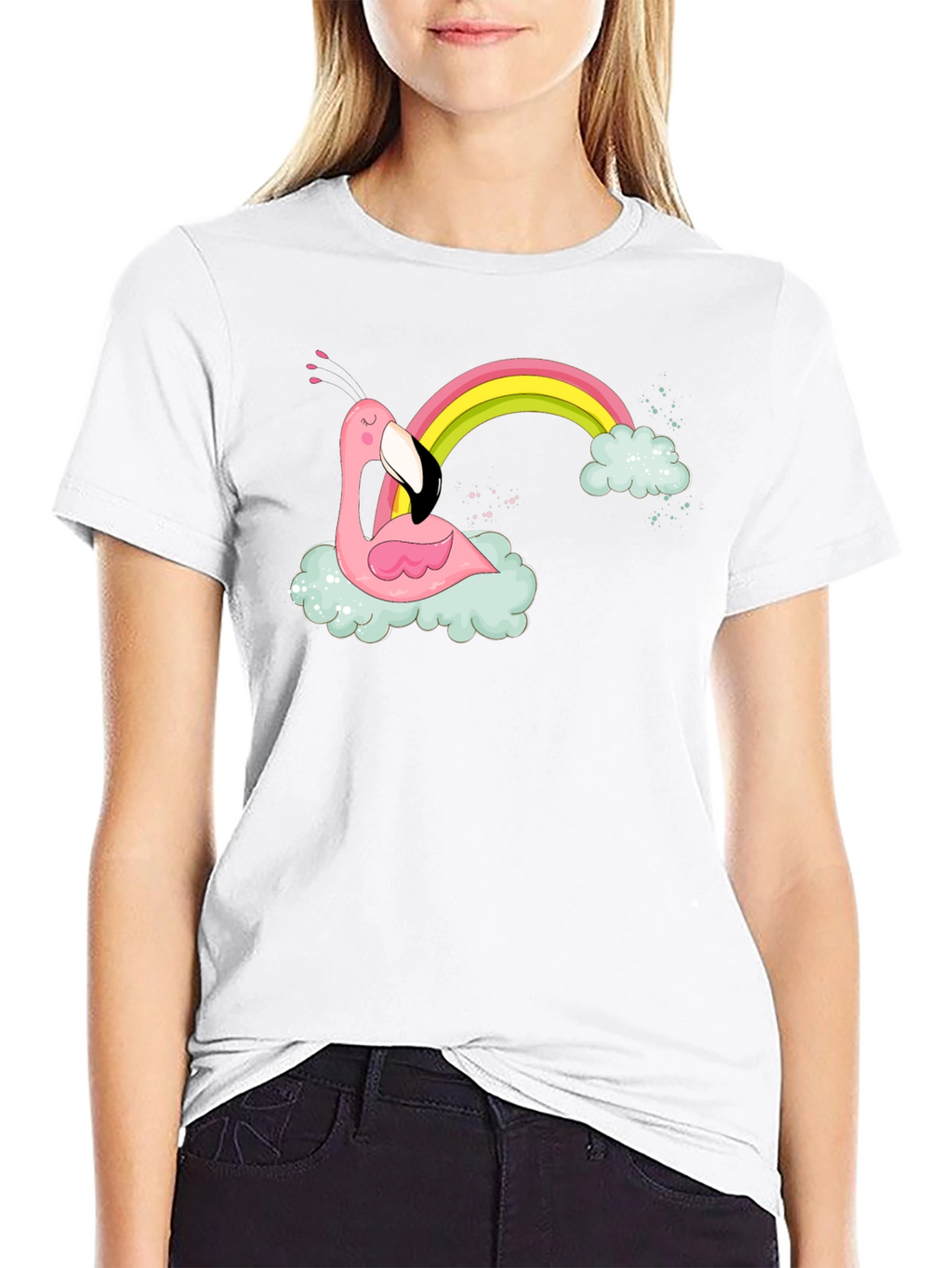Flamingo Rainbow Cloud Graphic T-Shirt