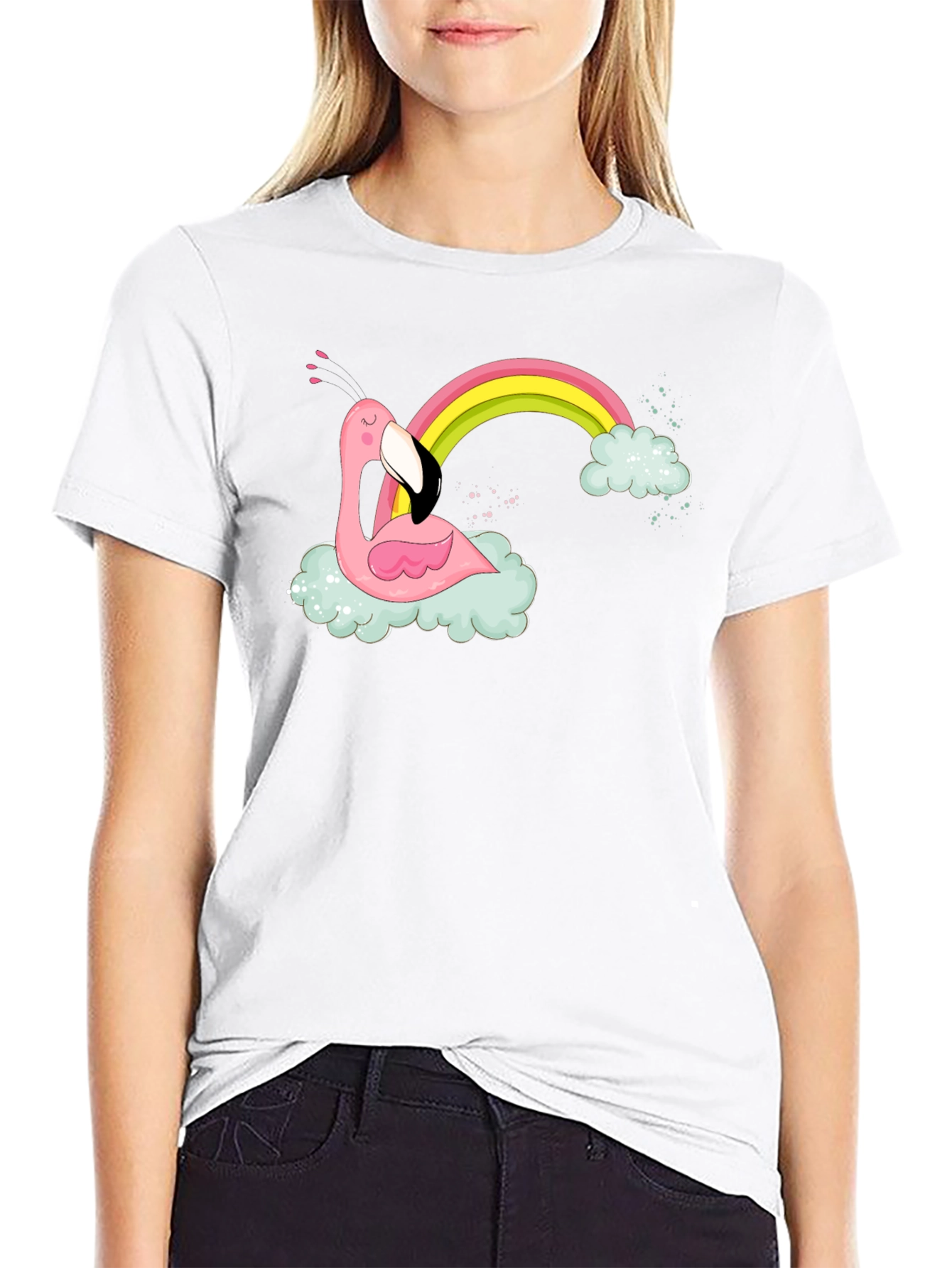 Flamingo Rainbow Cloud Graphic T-Shirt