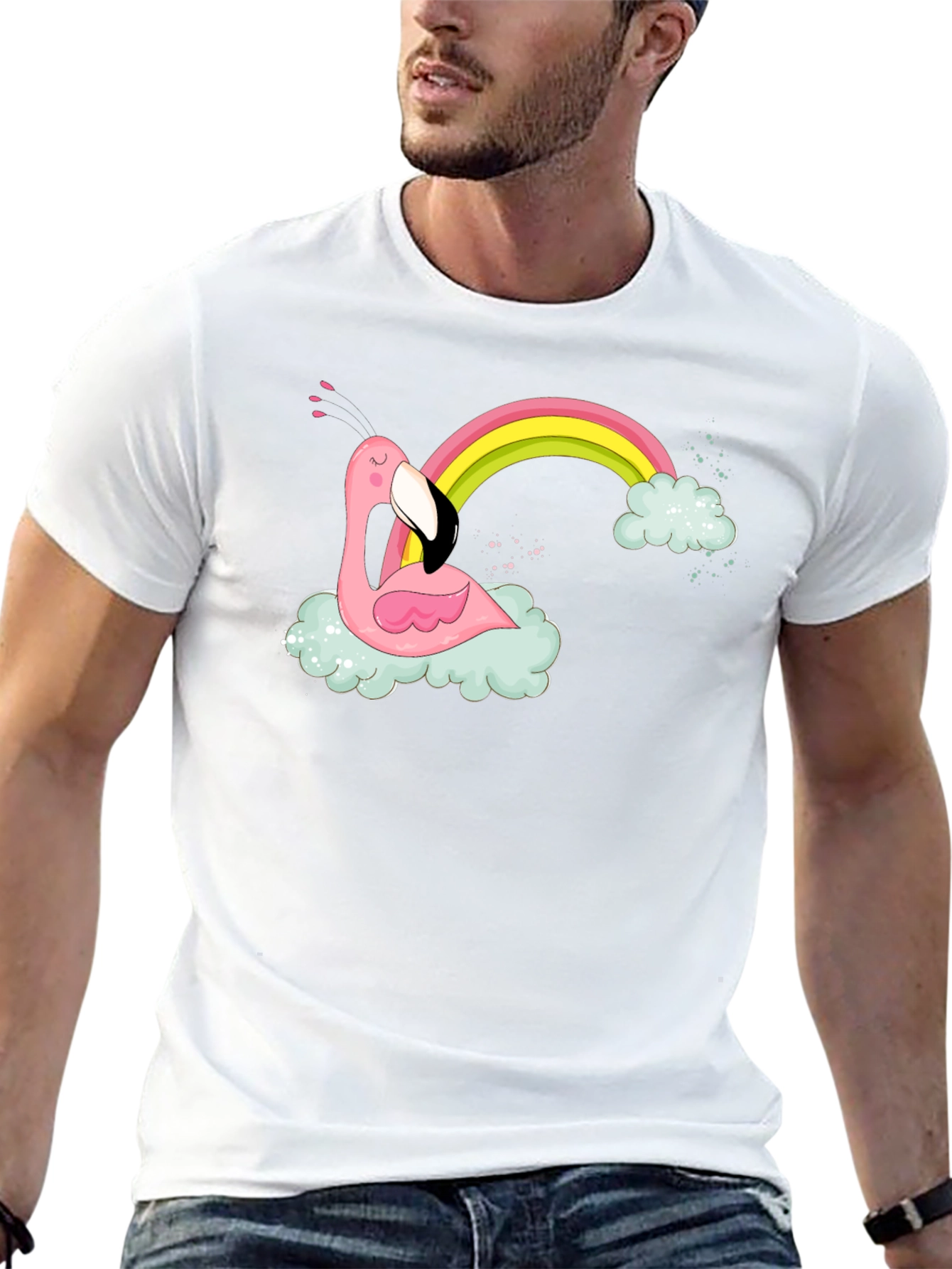 Flamingo Rainbow Cloud Graphic T-Shirt