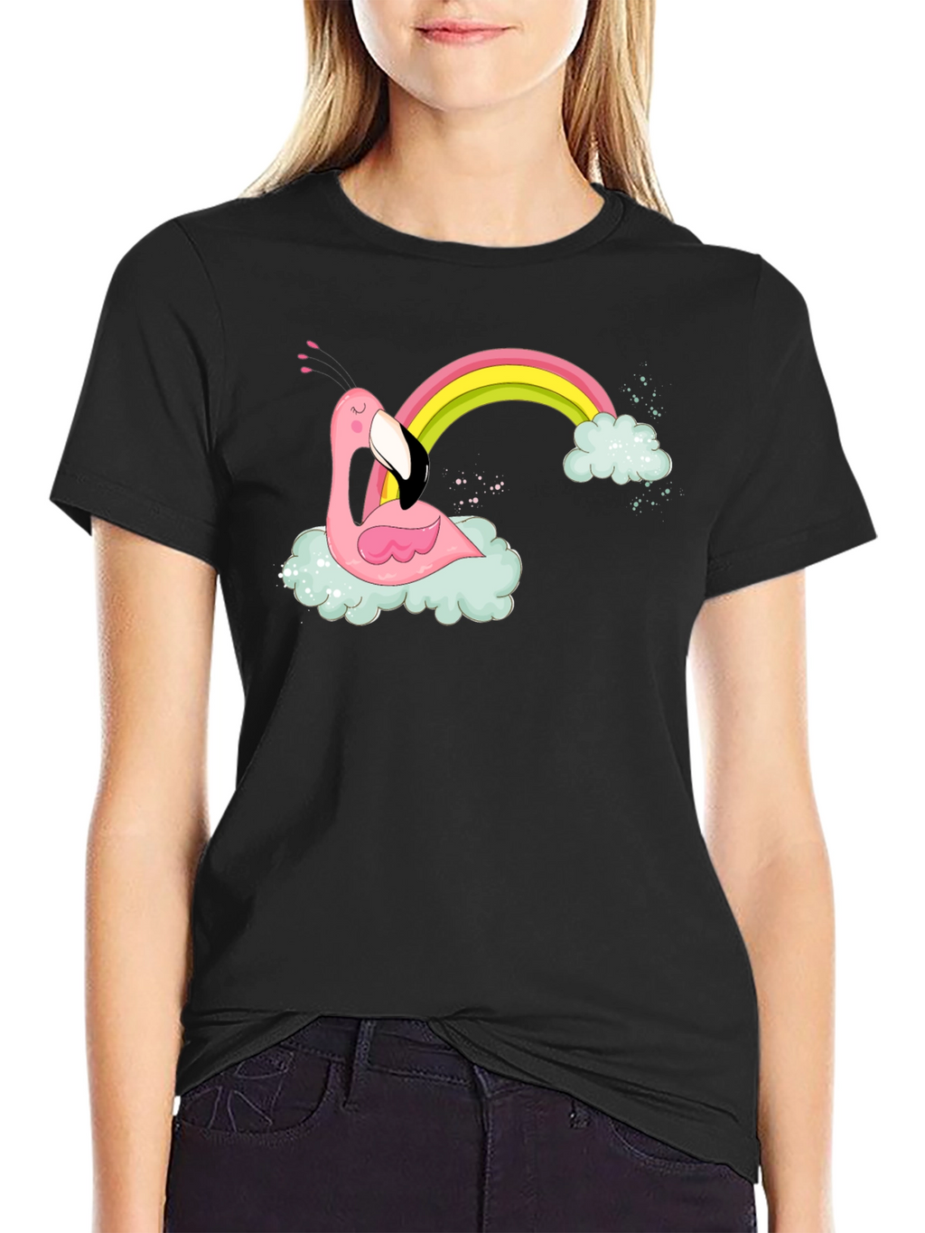 Flamingo Rainbow Cloud Graphic T-Shirt