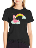 Flamingo Rainbow Cloud Graphic T-Shirt