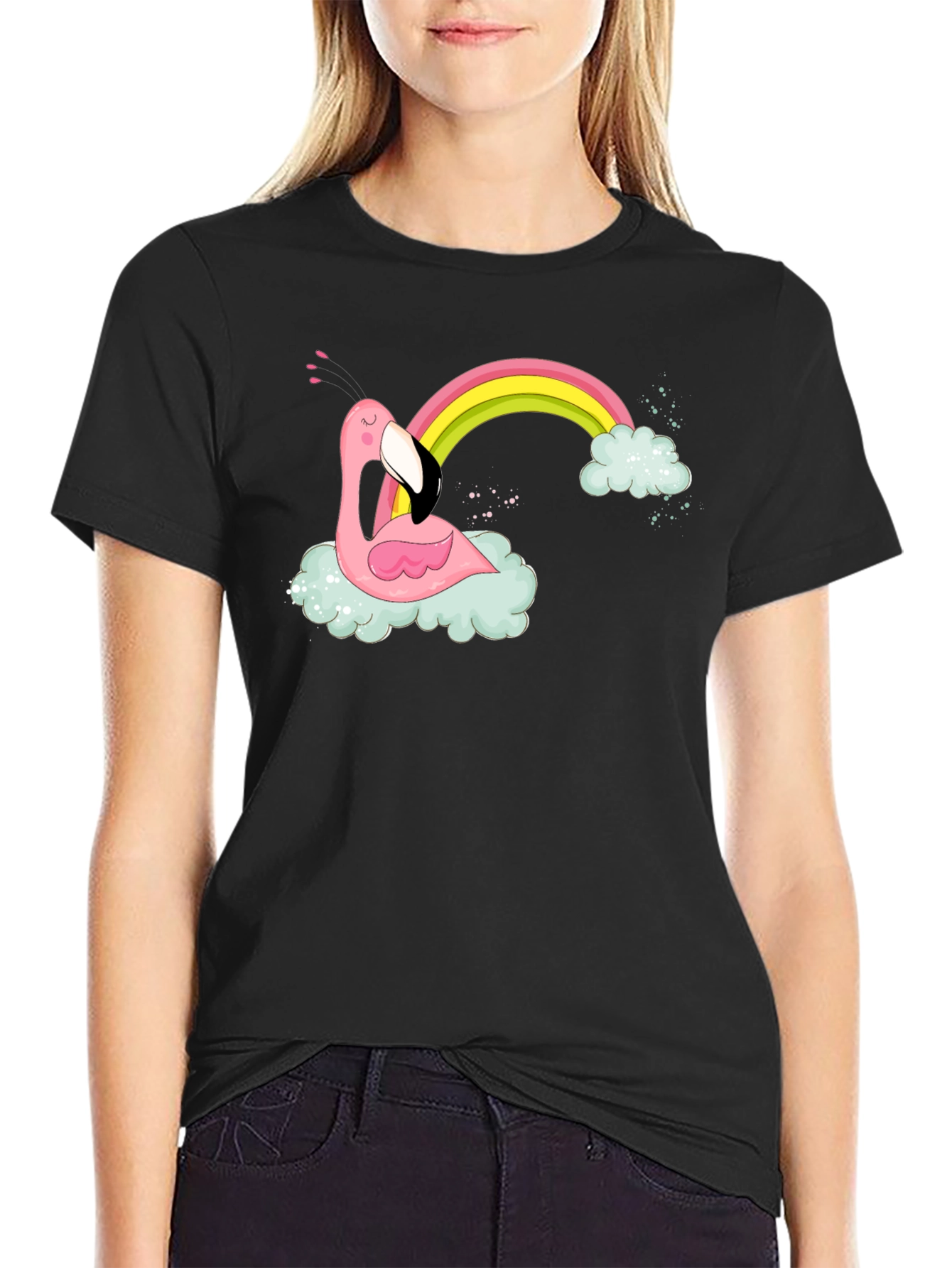 Flamingo Rainbow Cloud Graphic T-Shirt