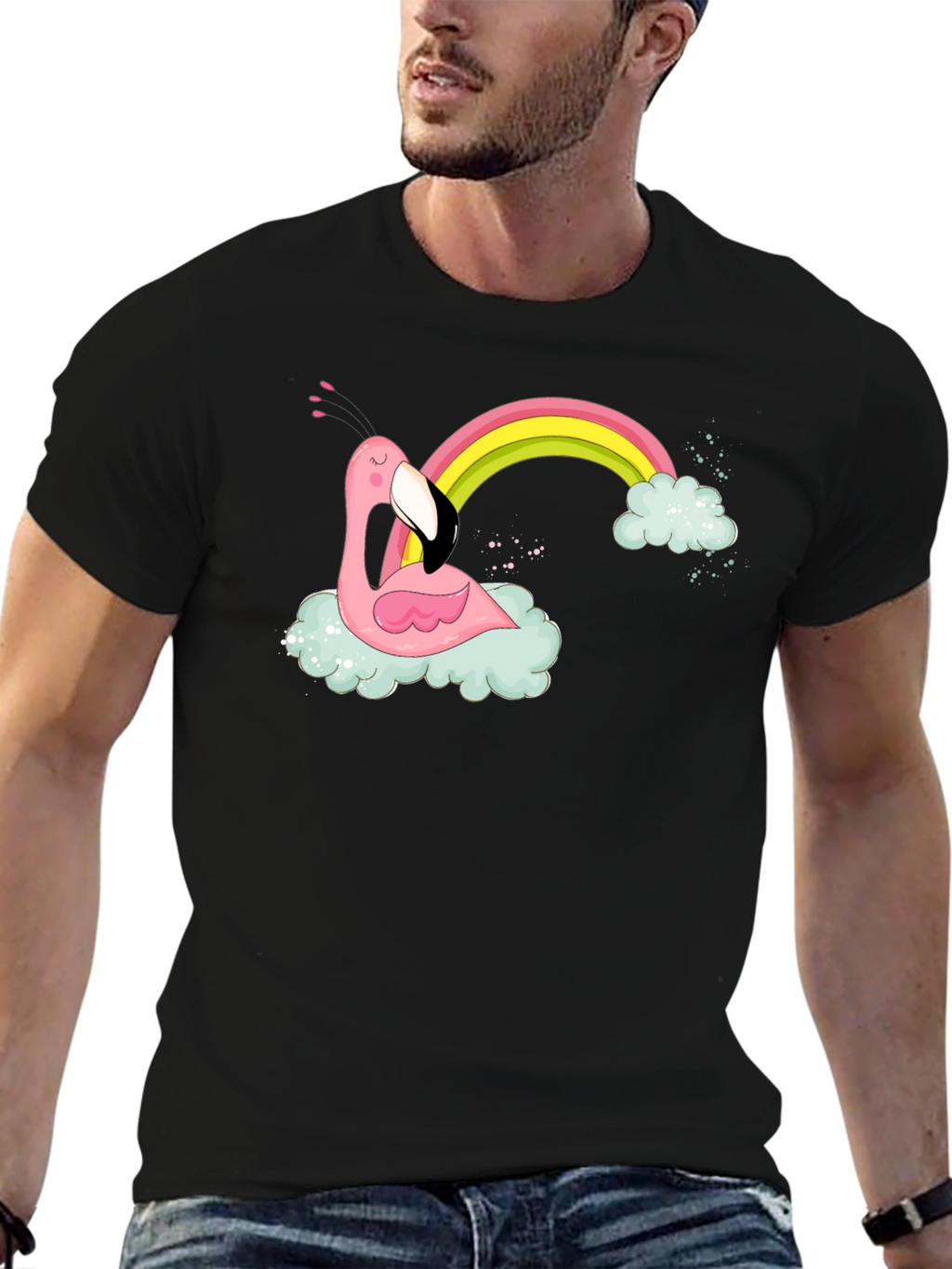 Flamingo Rainbow Cloud Graphic T-Shirt