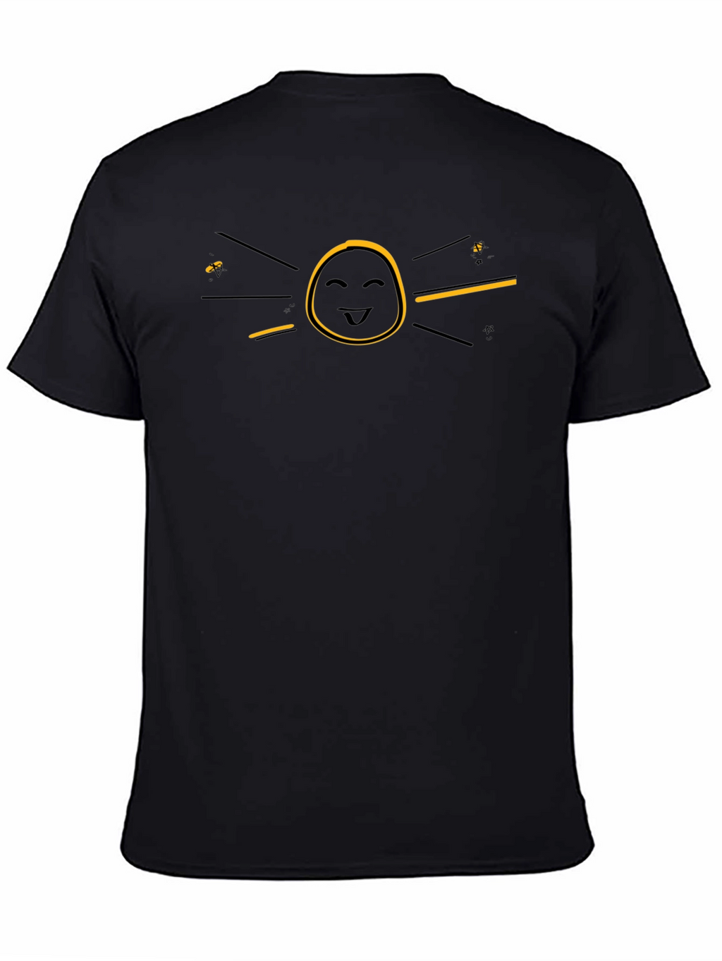Funny Graphic Black T-Shirt - Smiley Face Sun Design