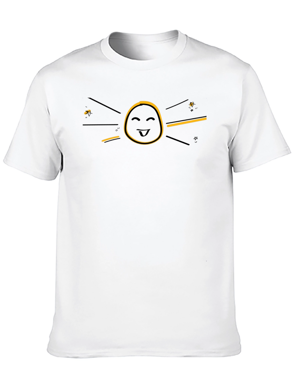 Funny Graphic Black T-Shirt - Smiley Face Sun Design