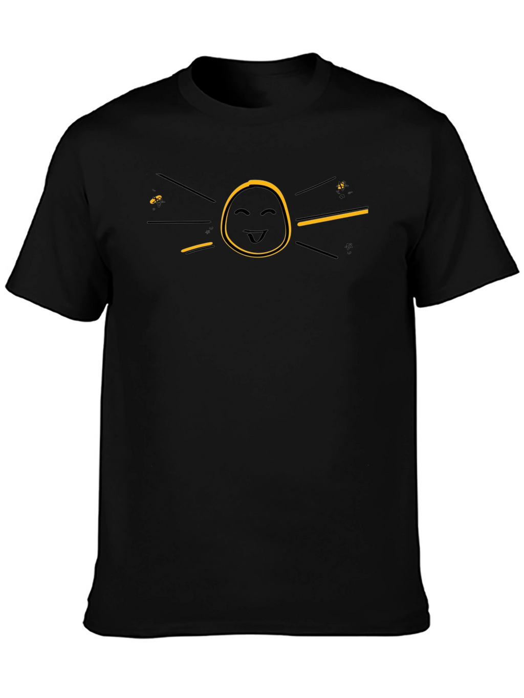 Funny Graphic Black T-Shirt - Smiley Face Sun Design
