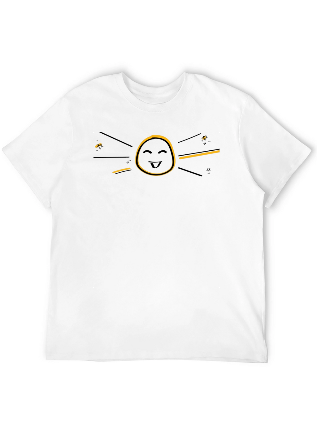 Funny Graphic Black T-Shirt - Smiley Face Sun Design