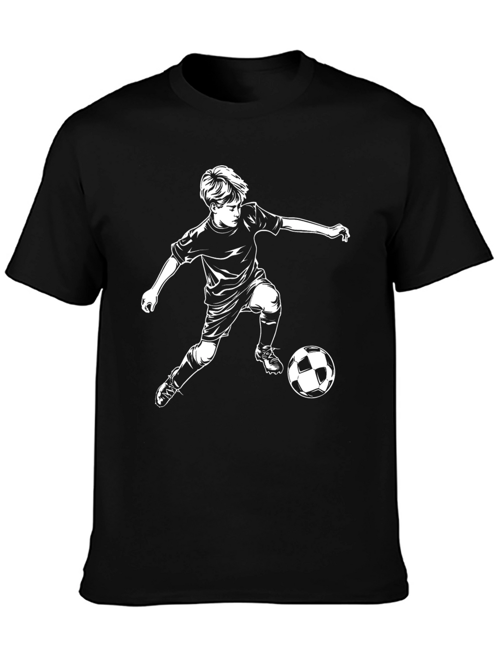 Soccer Boy Graphic Tee - Black Cotton Casual T-Shirt