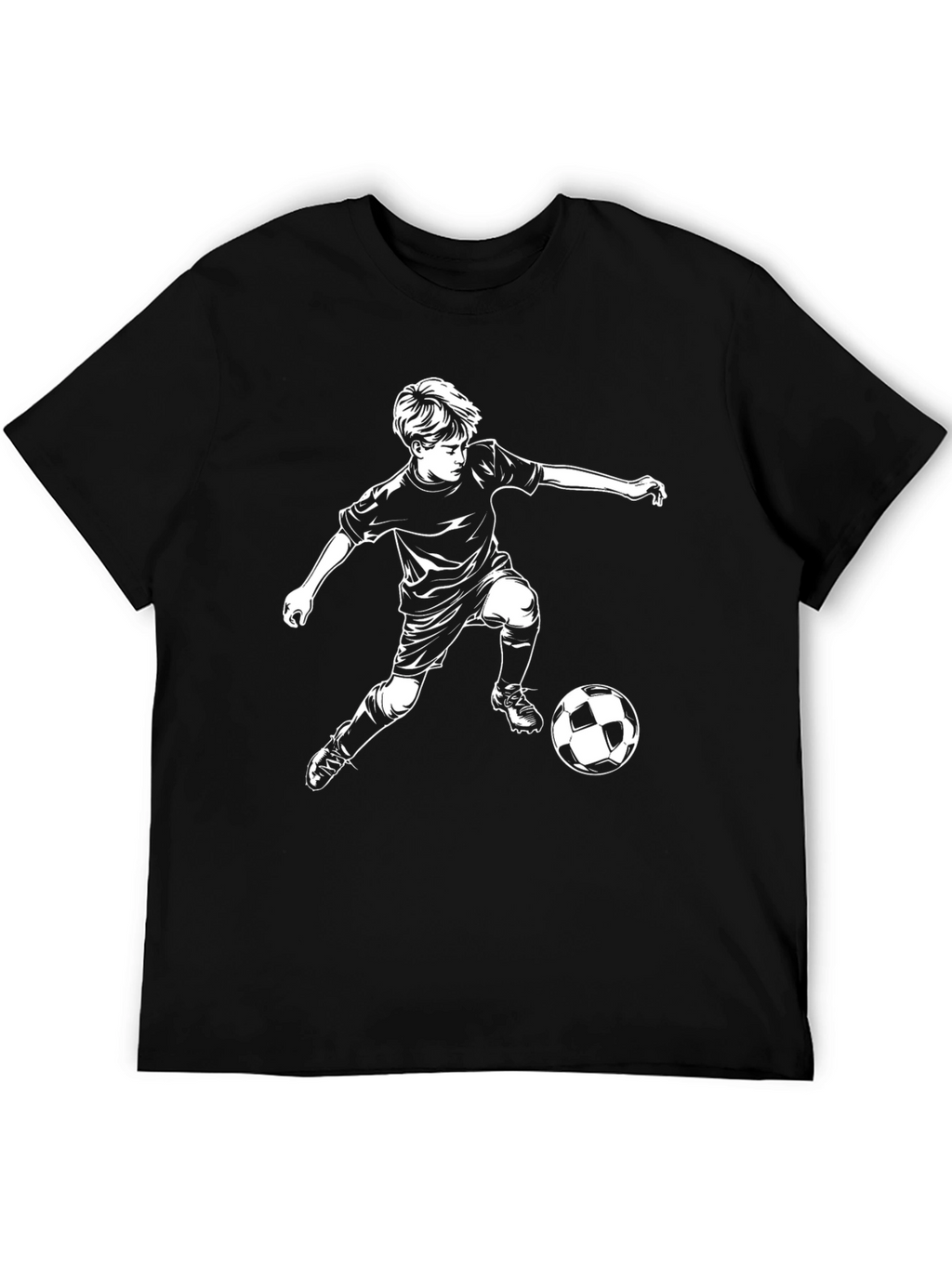 Soccer Boy Graphic Tee - Black Cotton Casual T-Shirt