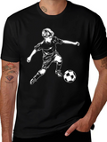 Soccer Boy Graphic Tee - Black Cotton Casual T-Shirt