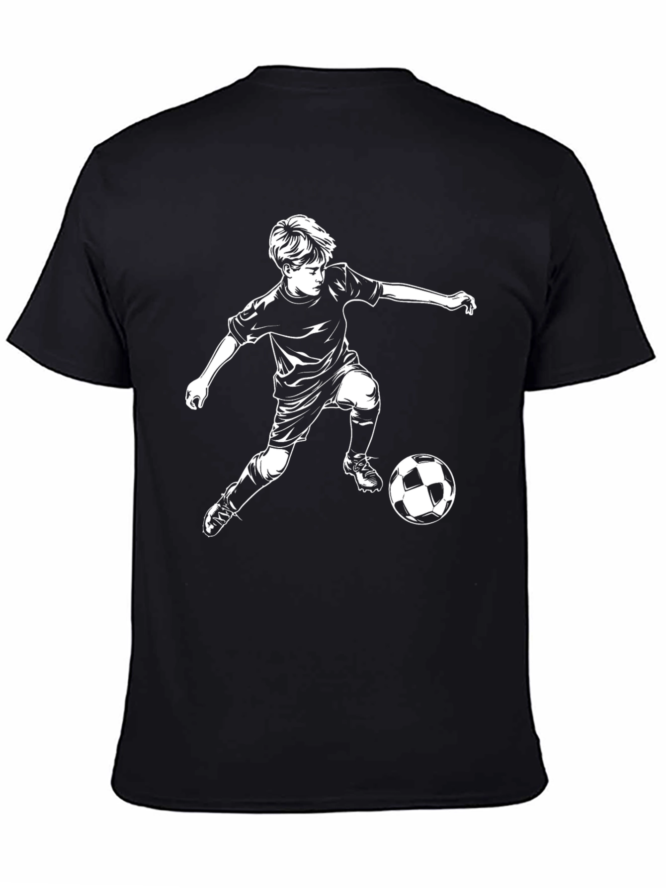 Soccer Boy Graphic Tee - Black Cotton Casual T-Shirt