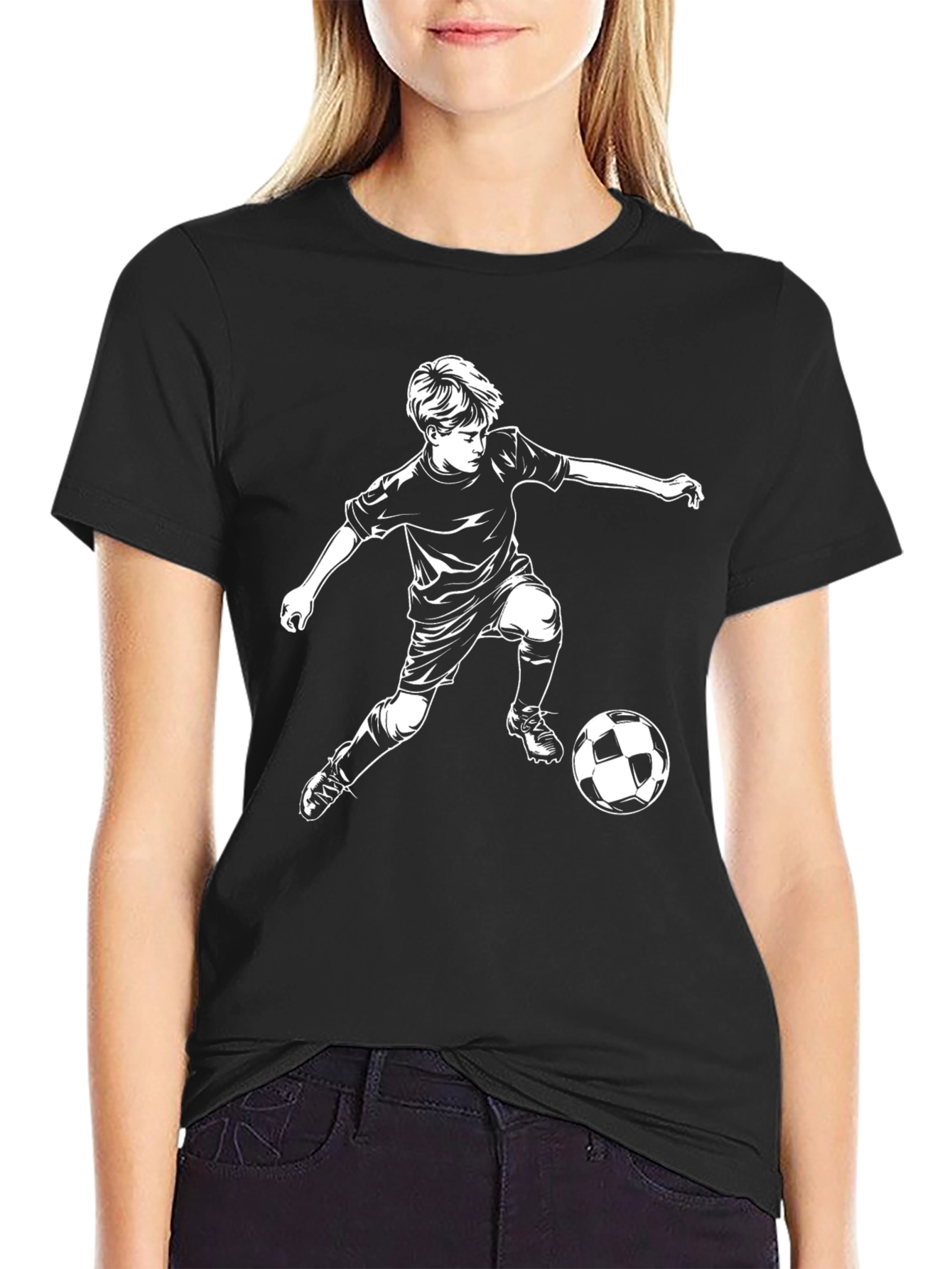 Soccer Boy Graphic Tee - Black Cotton Casual T-Shirt