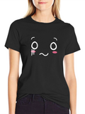 Sad Face Graphic T-Shirt - Black Cotton Blend
