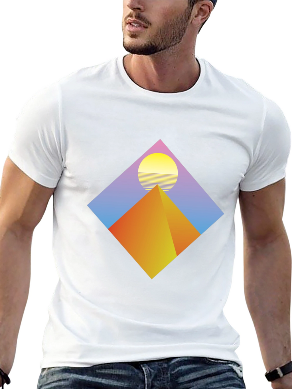 Retro Pyramid Sunset Black T-Shirt