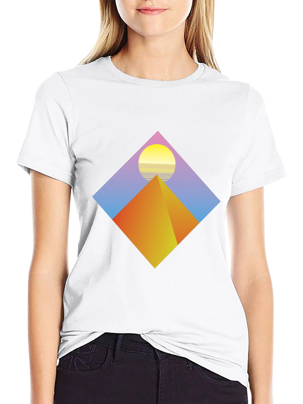 Retro Pyramid Sunset Black T-Shirt
