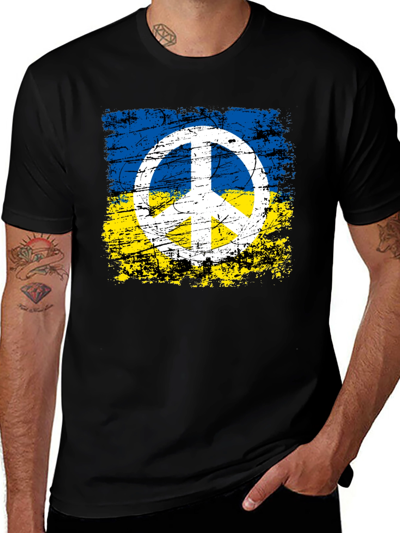 Ukraine Flag Peace Sign Graphic Tee