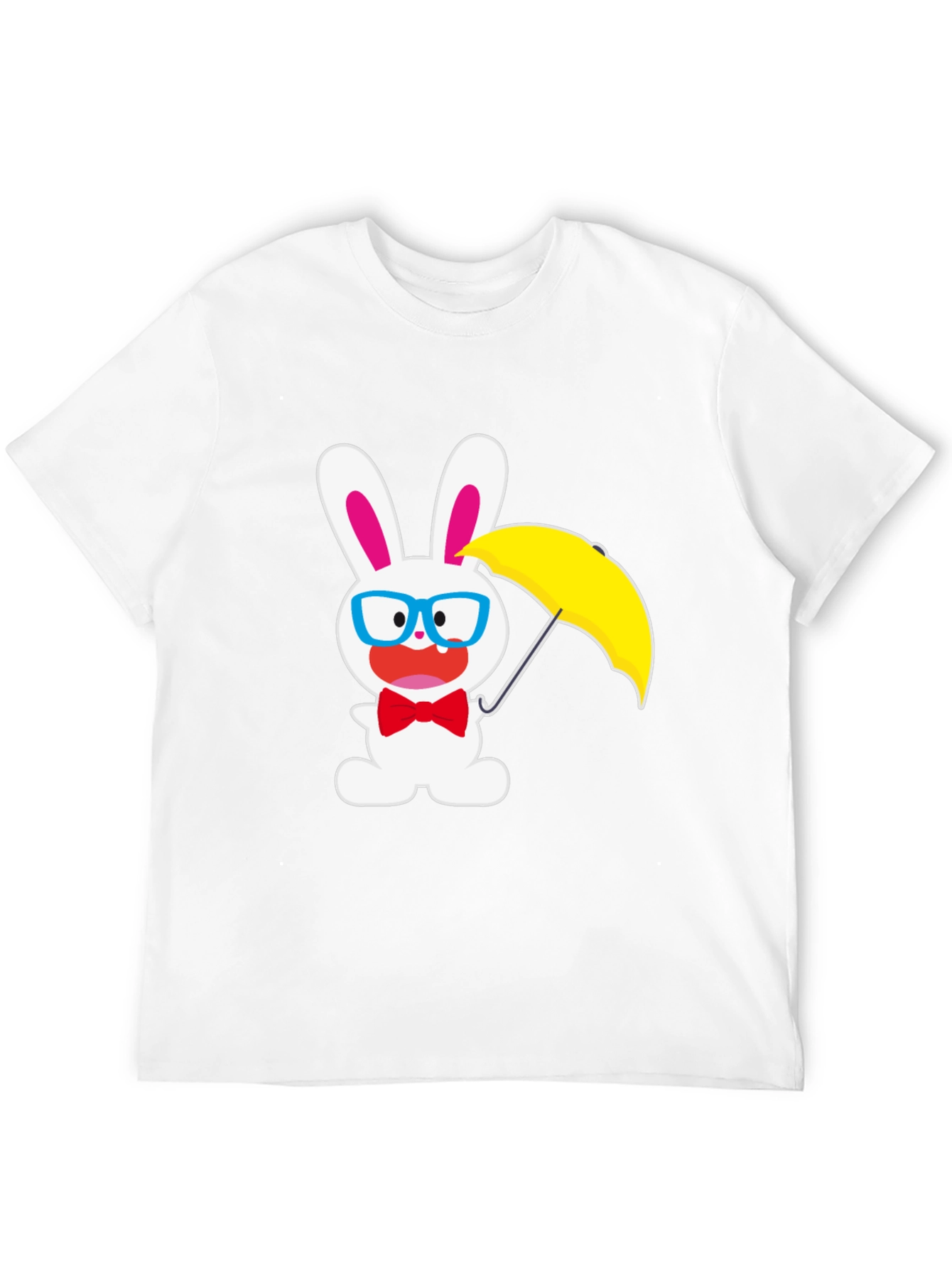 Funny Bunny T-Shirt: White Rabbit with Glasses & Umbrella