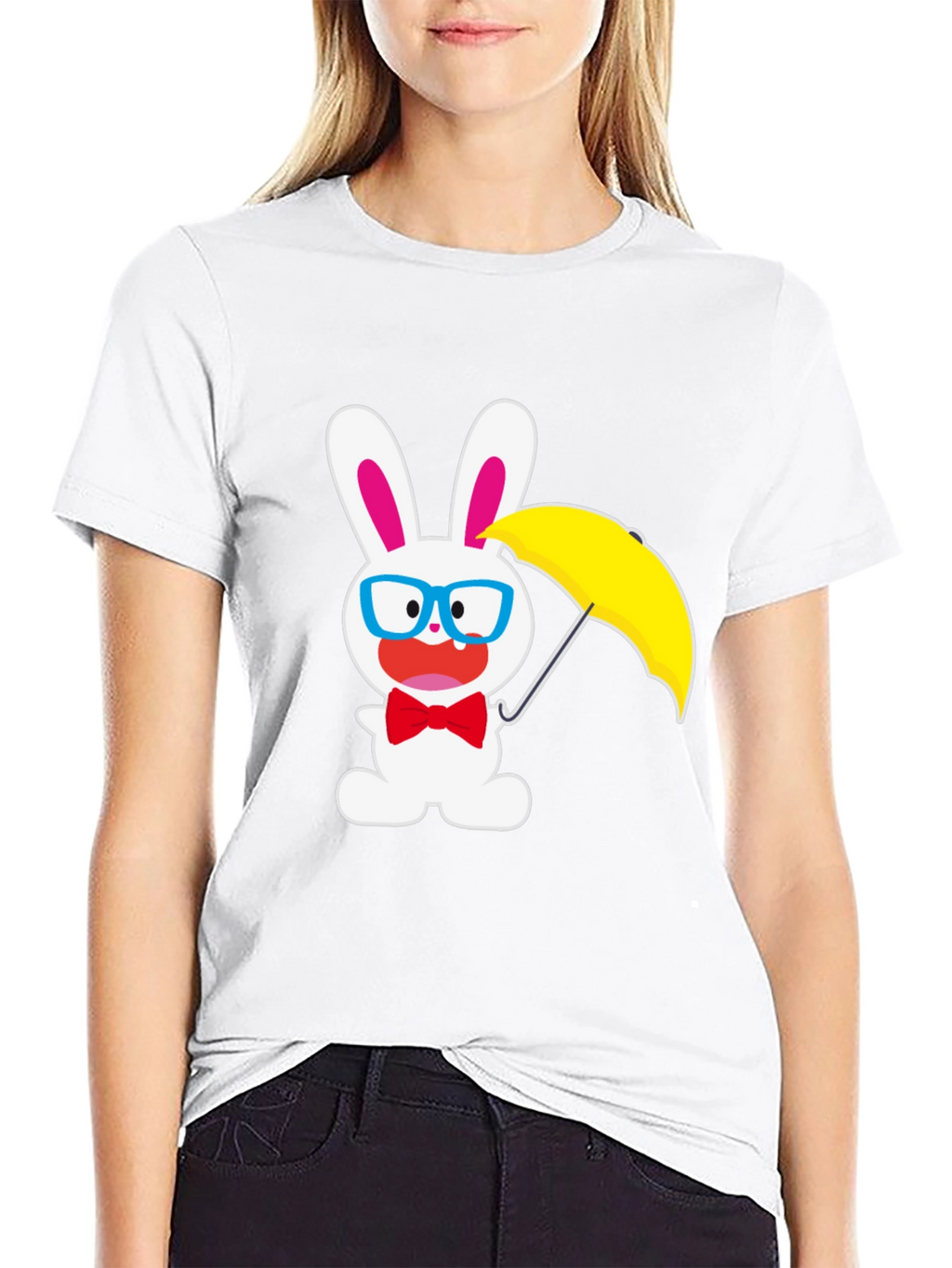 Funny Bunny T-Shirt: White Rabbit with Glasses & Umbrella