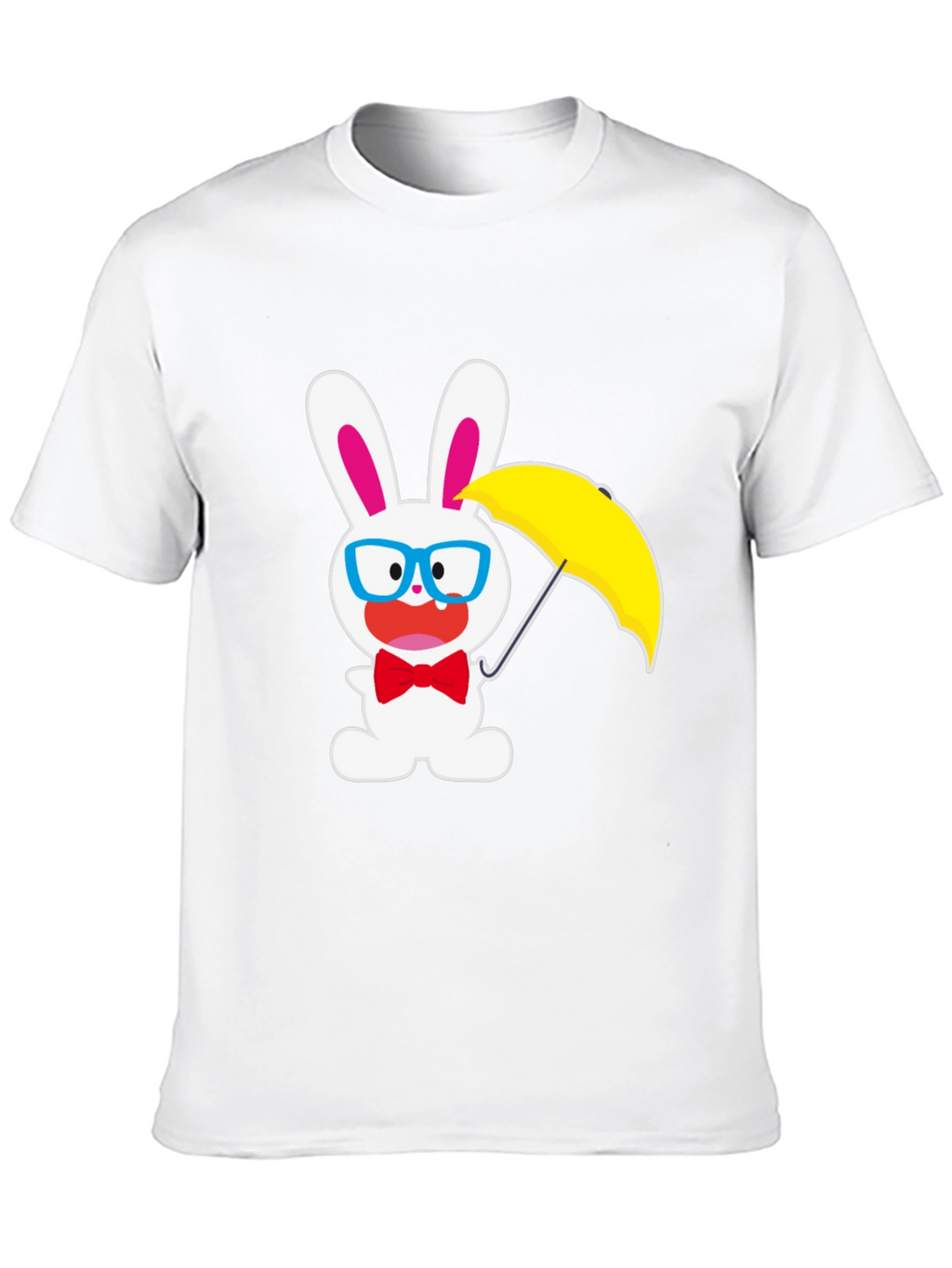 Funny Bunny T-Shirt: White Rabbit with Glasses & Umbrella