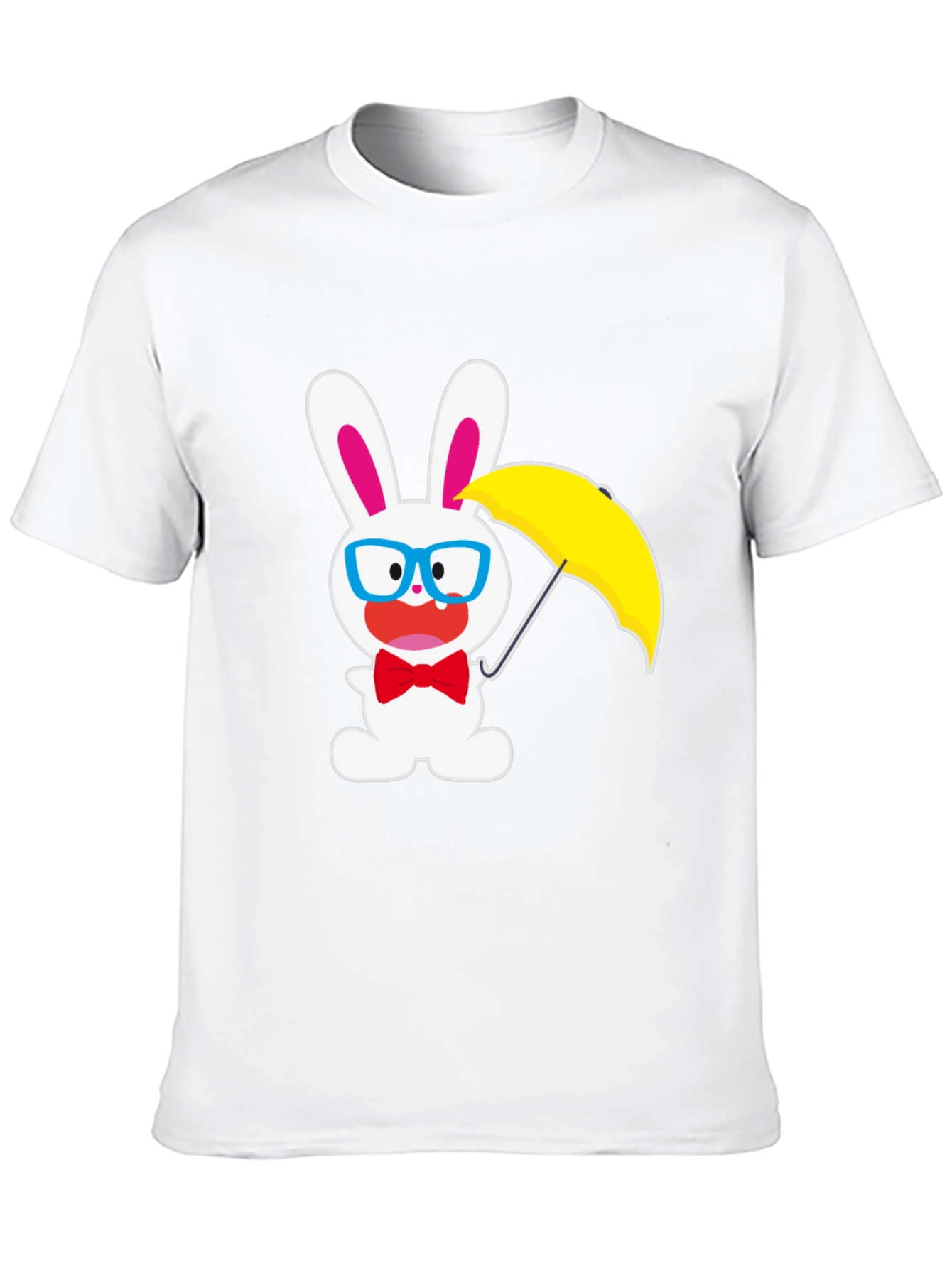 Funny Bunny T-Shirt: White Rabbit with Glasses & Umbrella