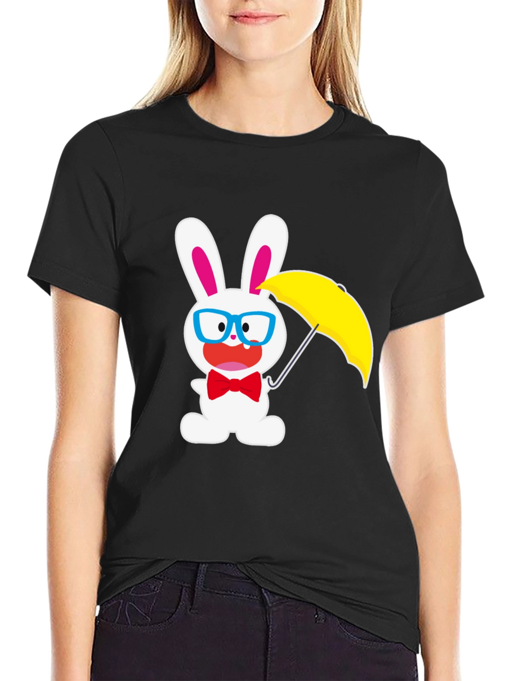 Funny Bunny T-Shirt: White Rabbit with Glasses & Umbrella