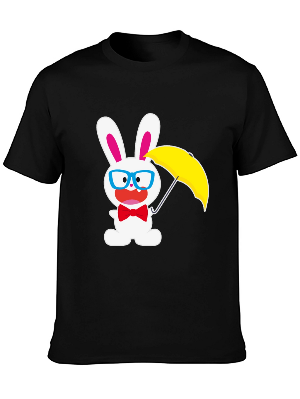 Funny Bunny T-Shirt: White Rabbit with Glasses & Umbrella