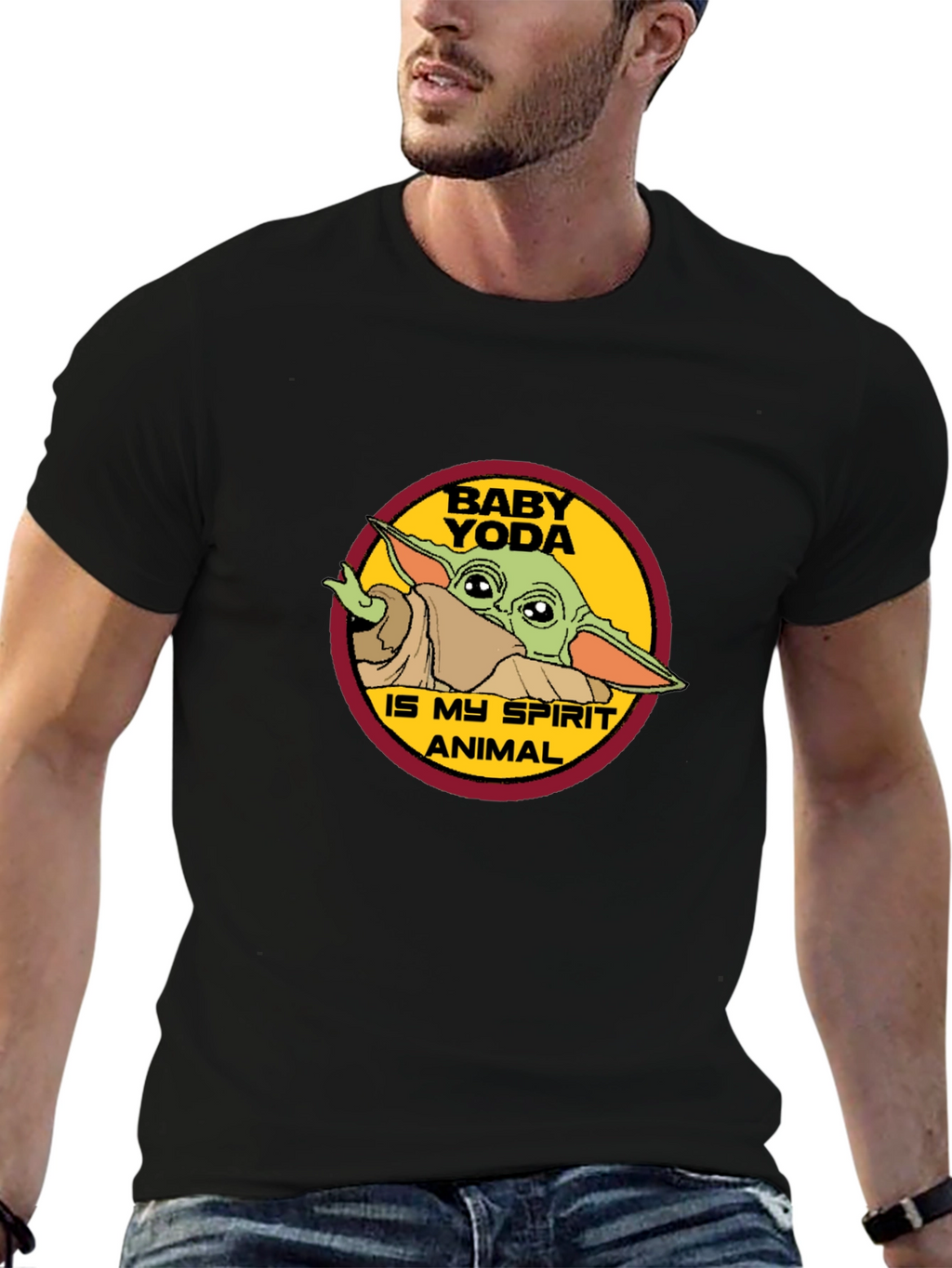 Baby Yoda Spirit Animal Black T-Shirt