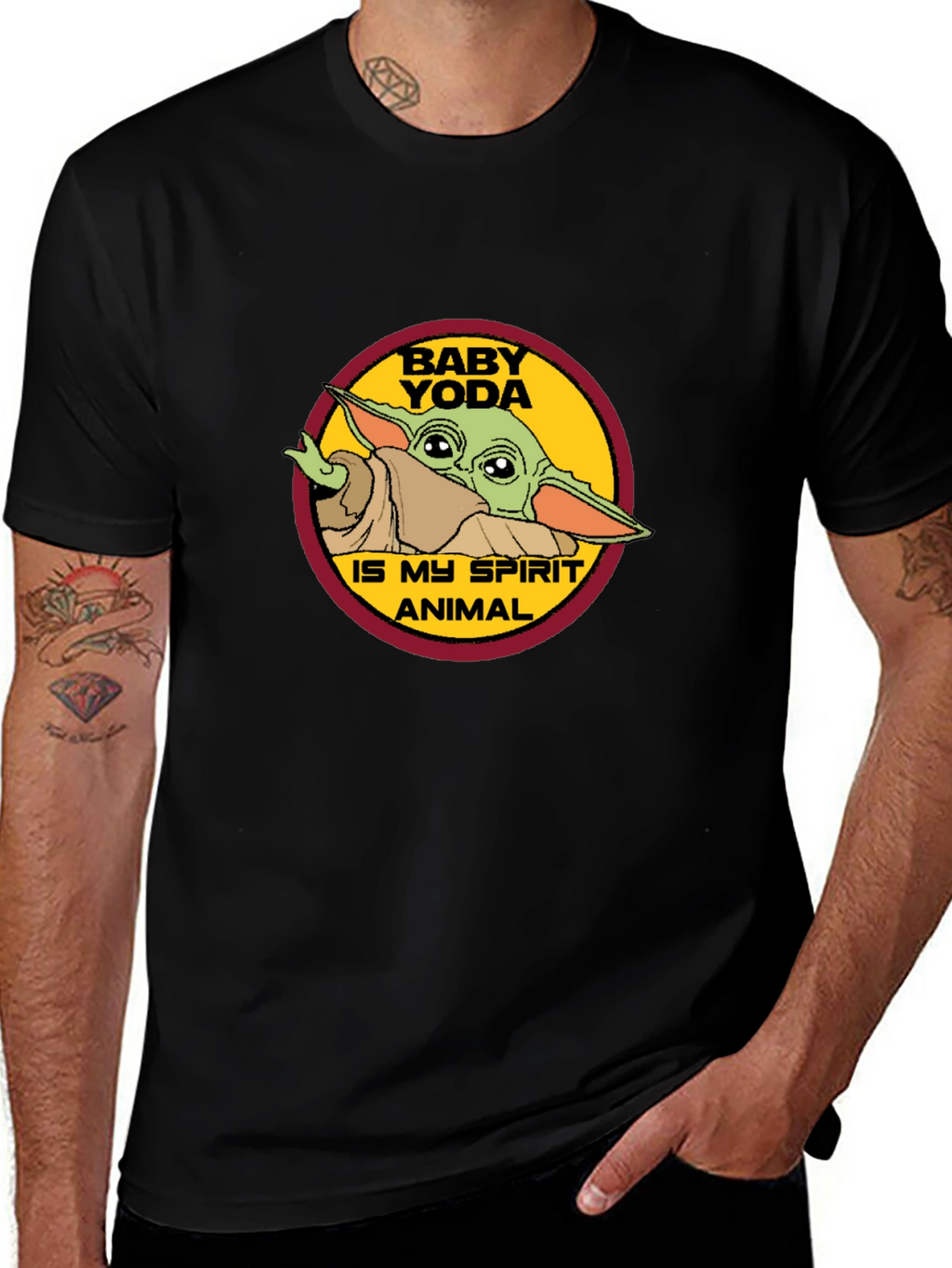 Baby Yoda Spirit Animal Black T-Shirt