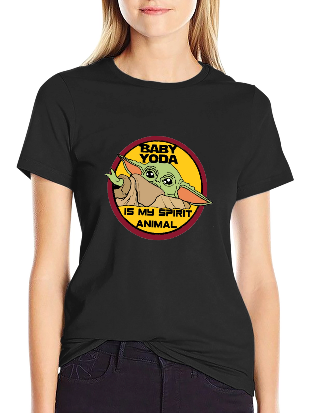 Baby Yoda Spirit Animal Black T-Shirt