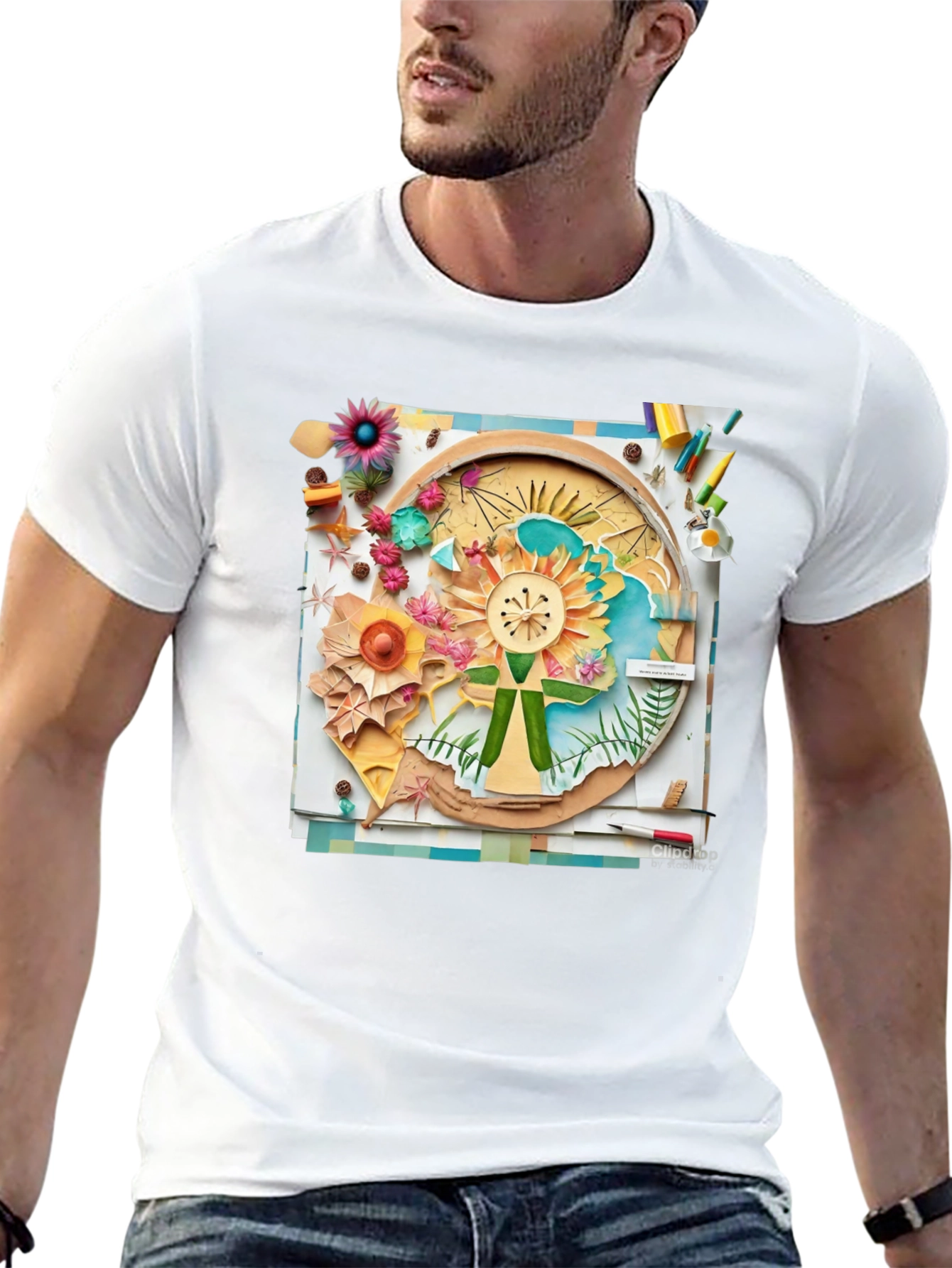 Floral Collage Print Black Tee