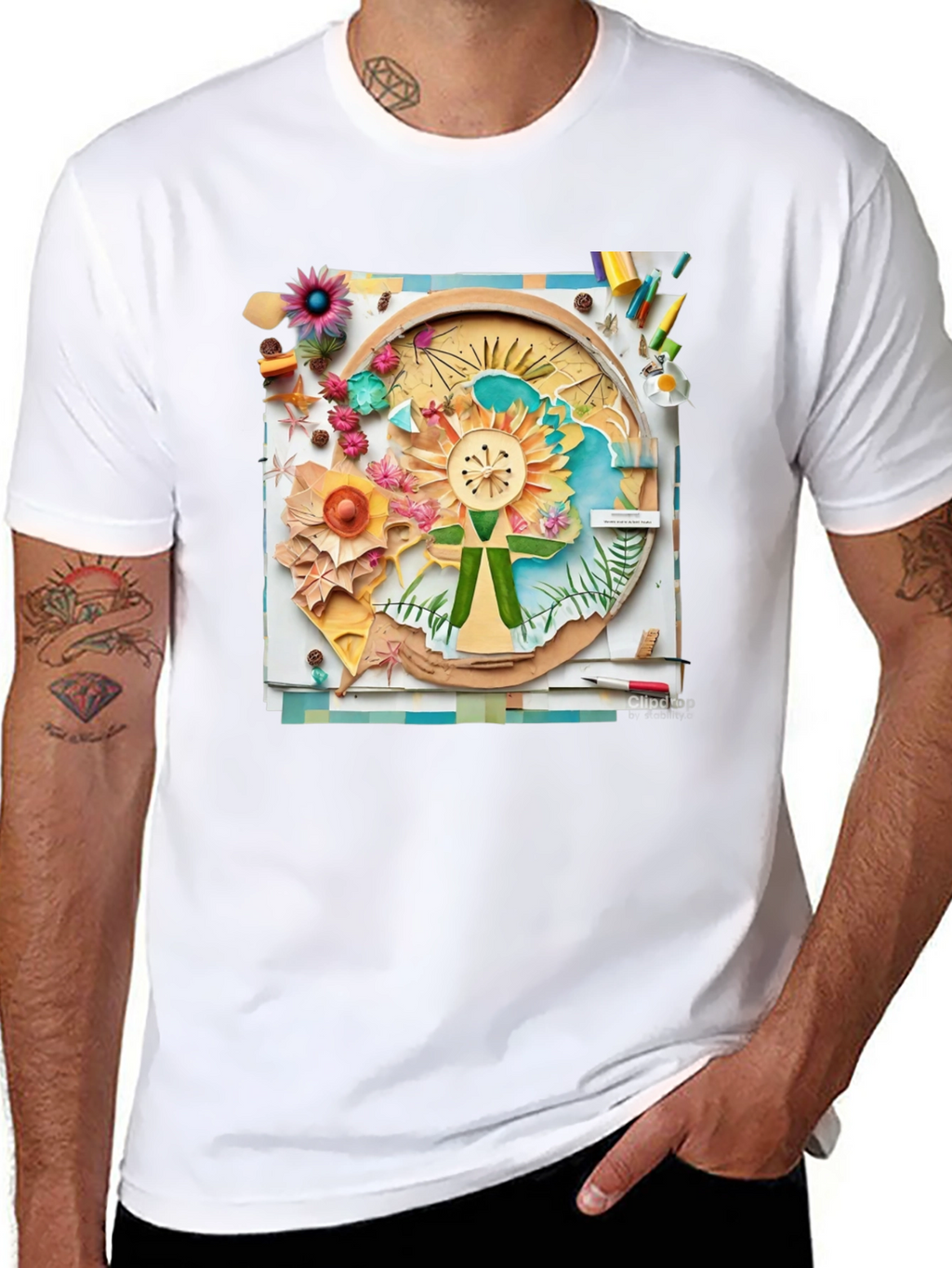 Floral Collage Print Black Tee