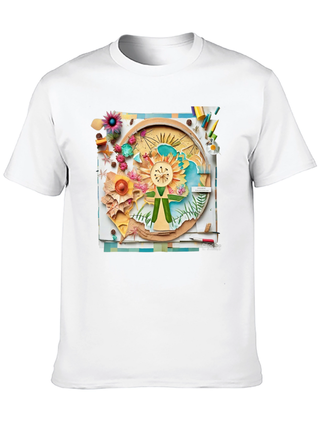 Floral Collage Print Black Tee