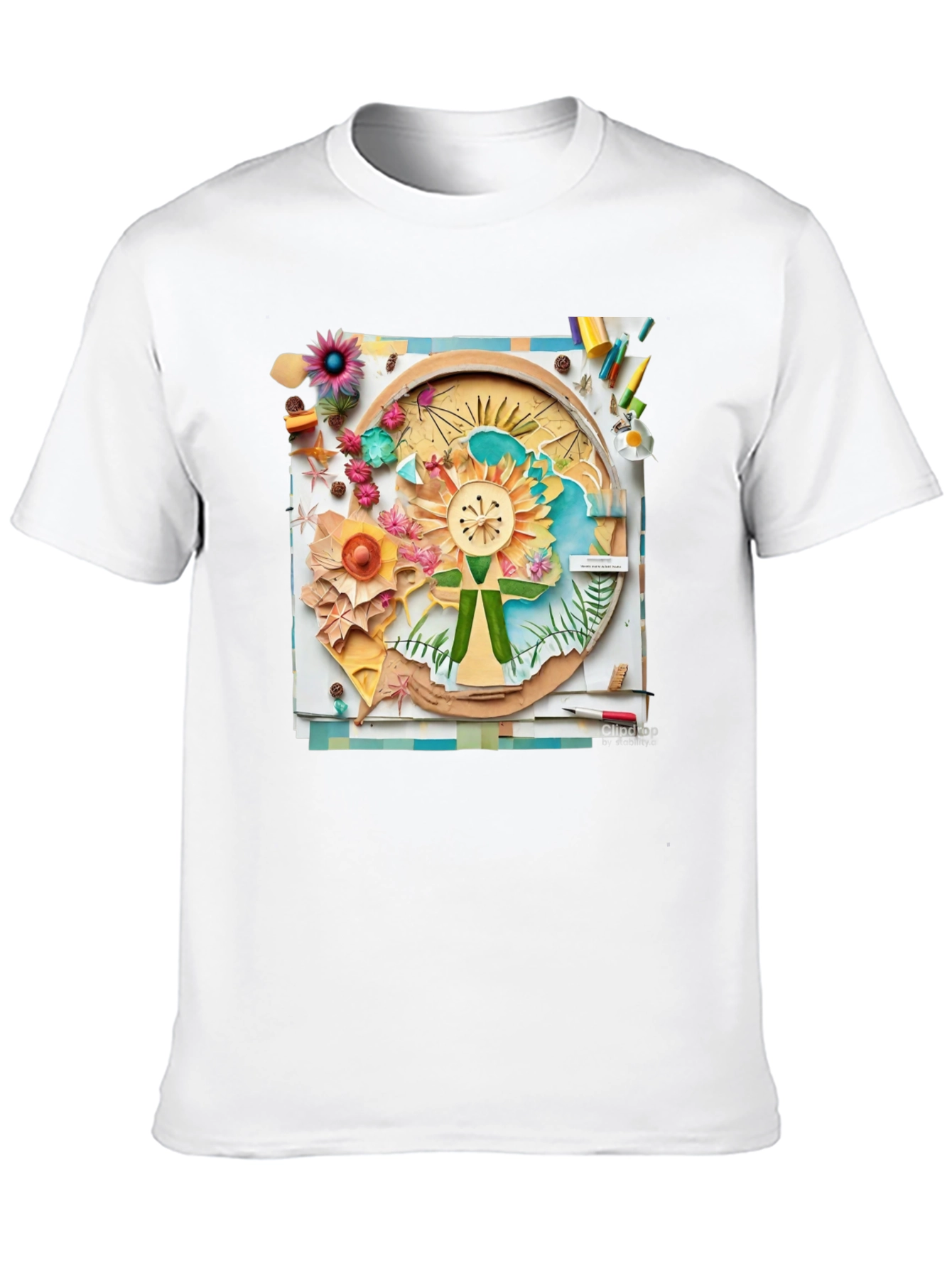 Floral Collage Print Black Tee