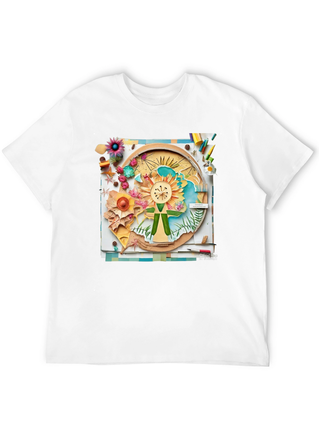 Floral Collage Print Black Tee