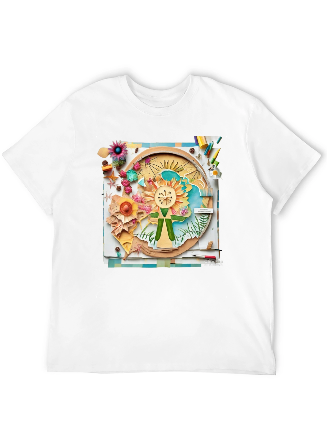 Floral Collage Print Black Tee