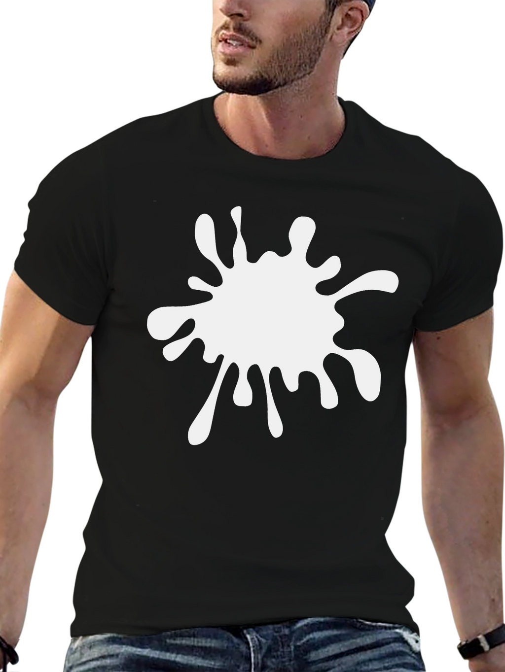 Black T-Shirt with White Paint Splatter Graphic