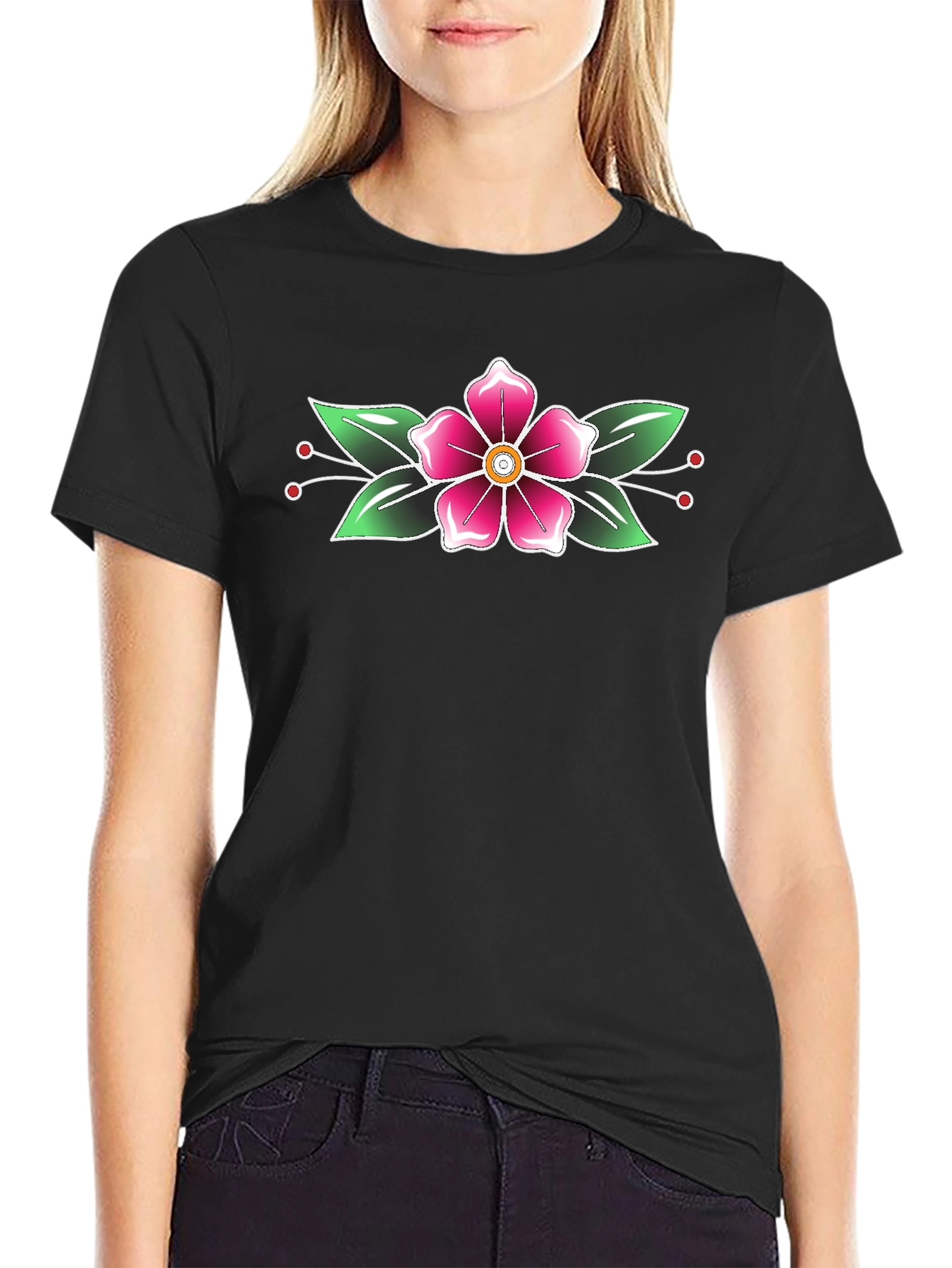 Floral Tattoo Print Black T-Shirt