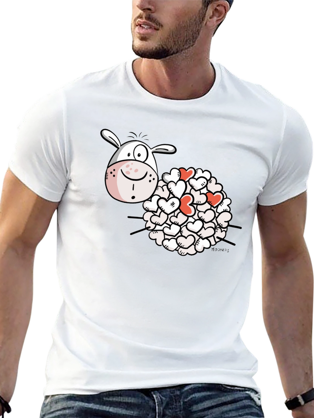 Heart Sheep Black T-Shirt Novelty Graphic Tee