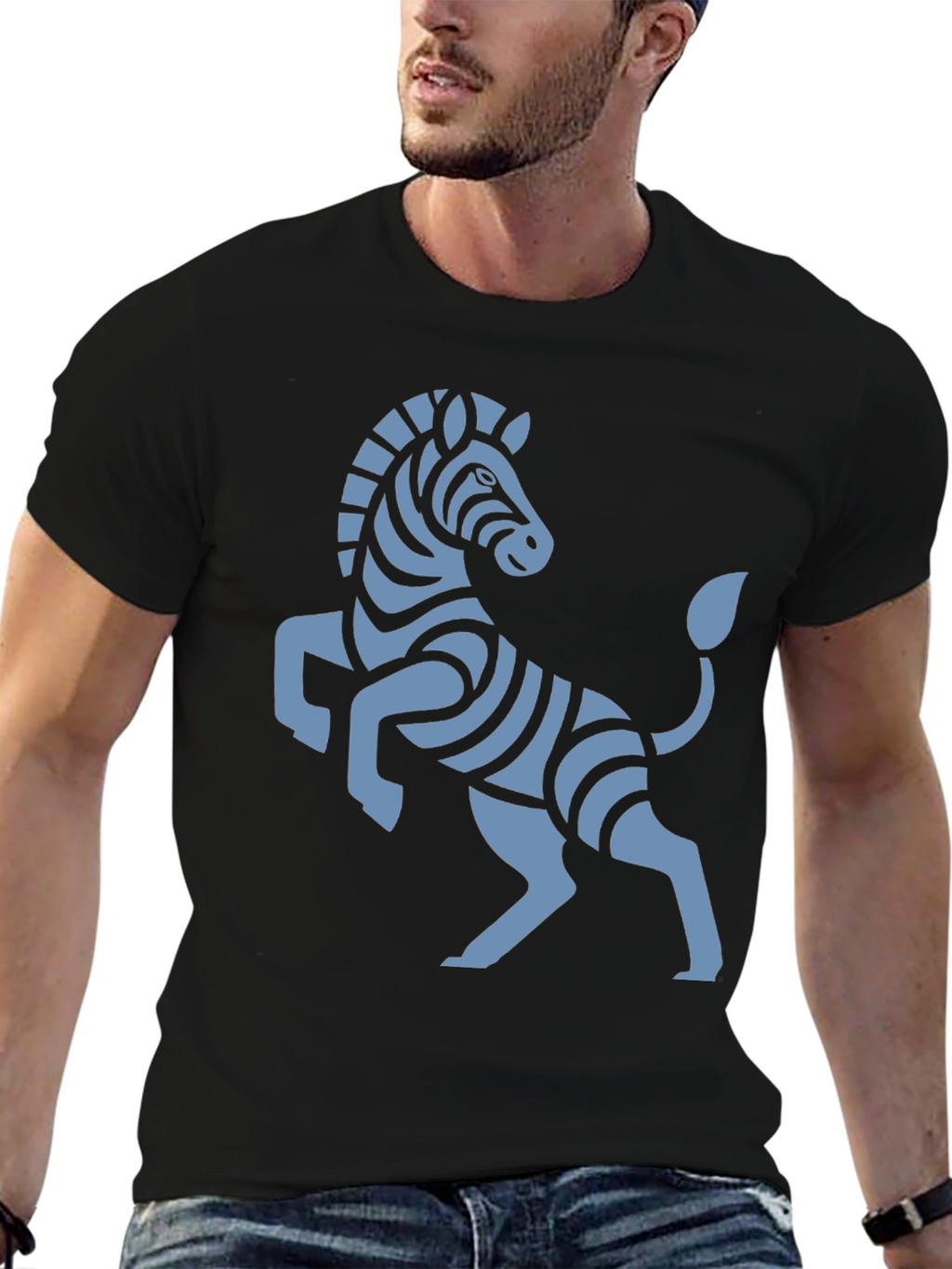 Stylish Black T-Shirt with Zebra Graphic