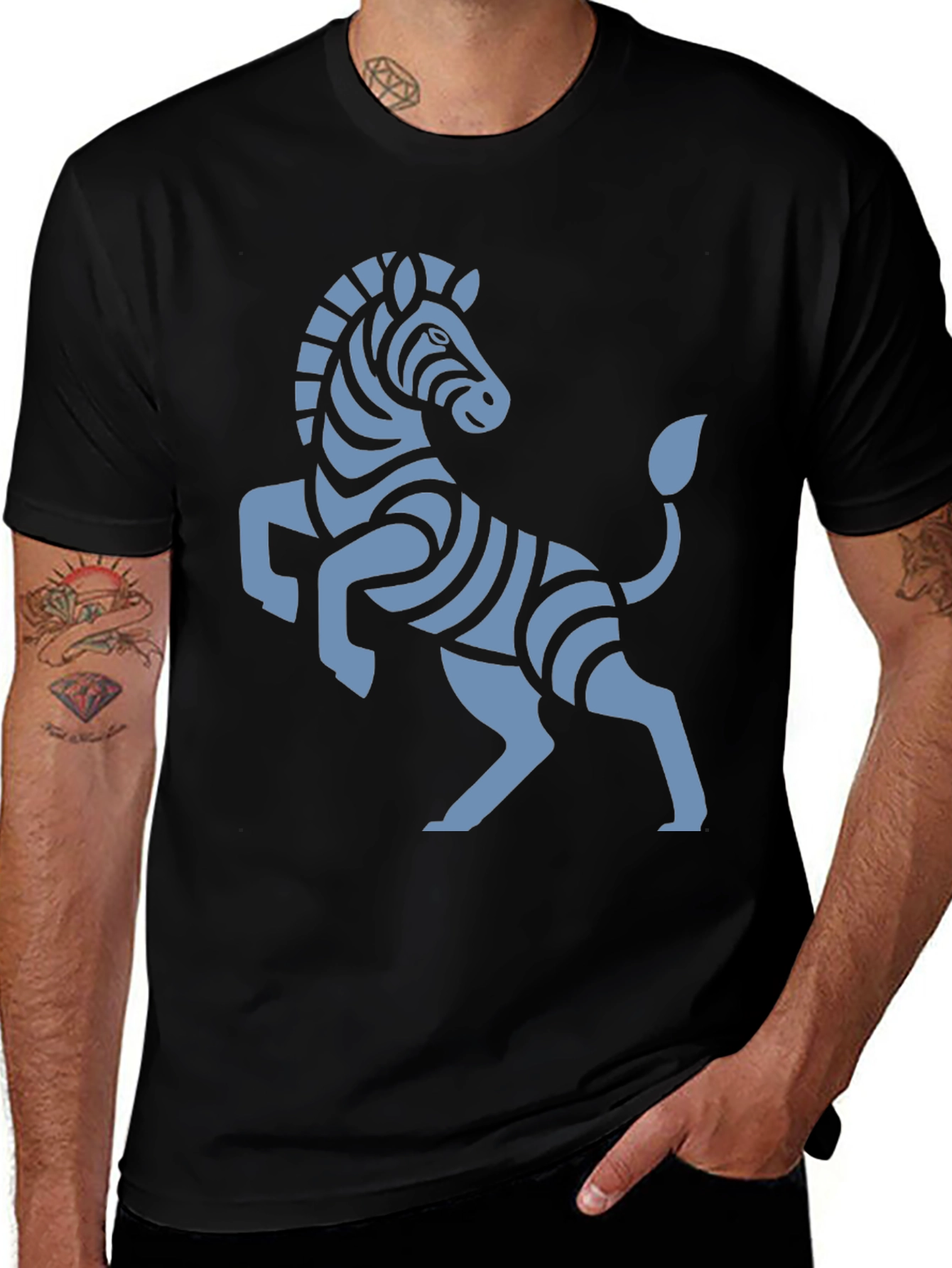 Stylish Black T-Shirt with Zebra Graphic