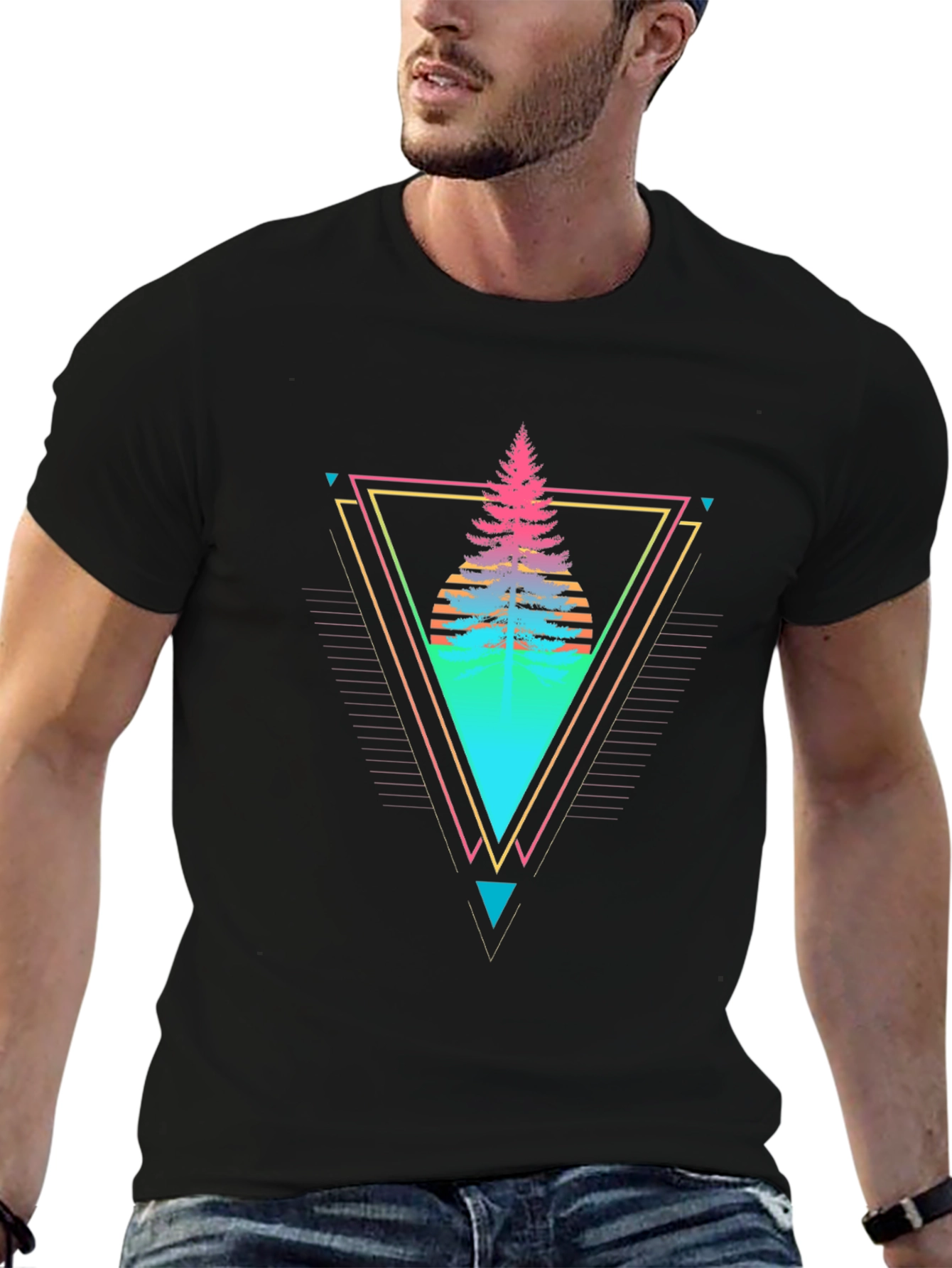 Retro Geometric Tree Graphic Tee