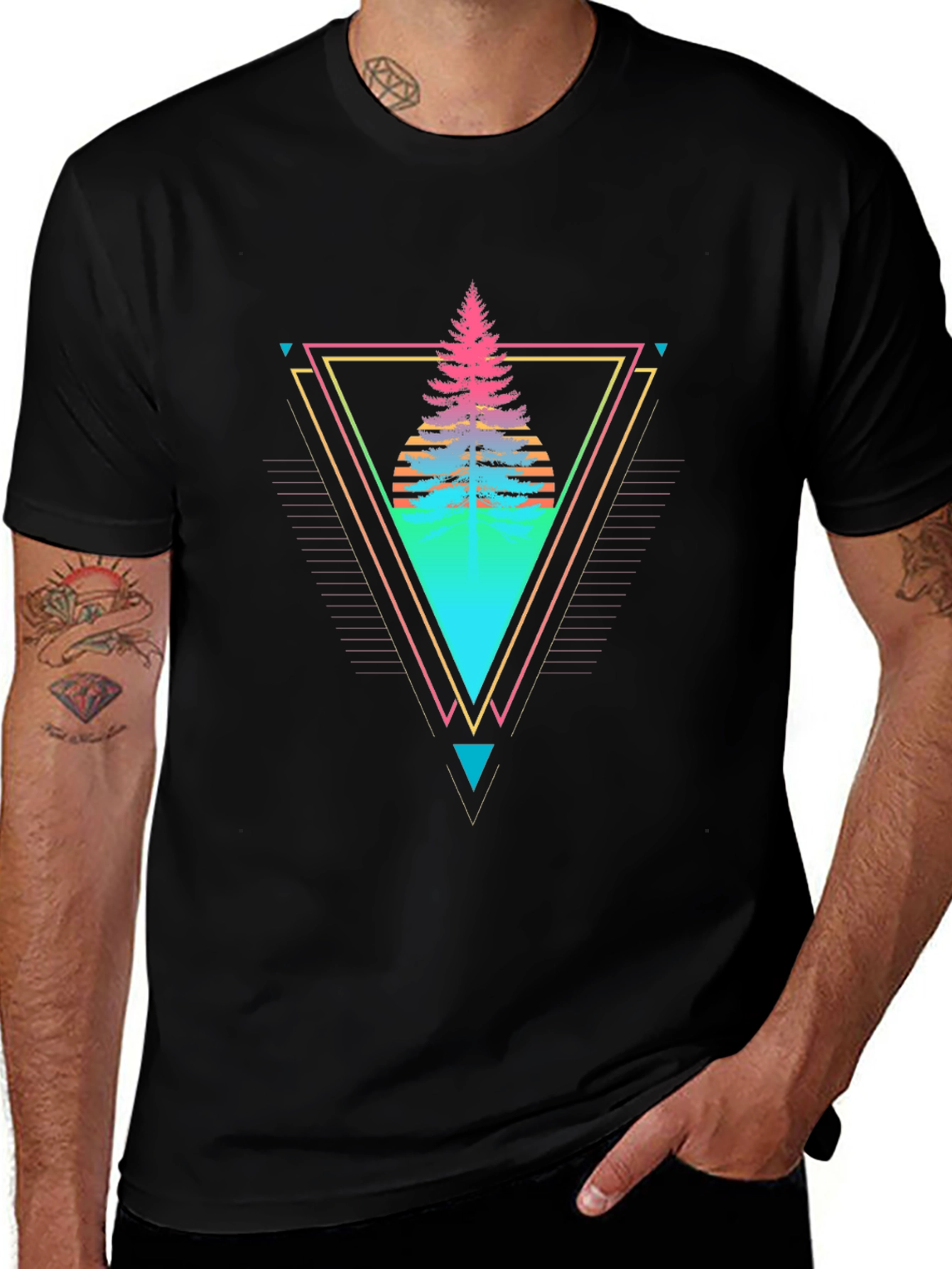 Retro Geometric Tree Graphic Tee