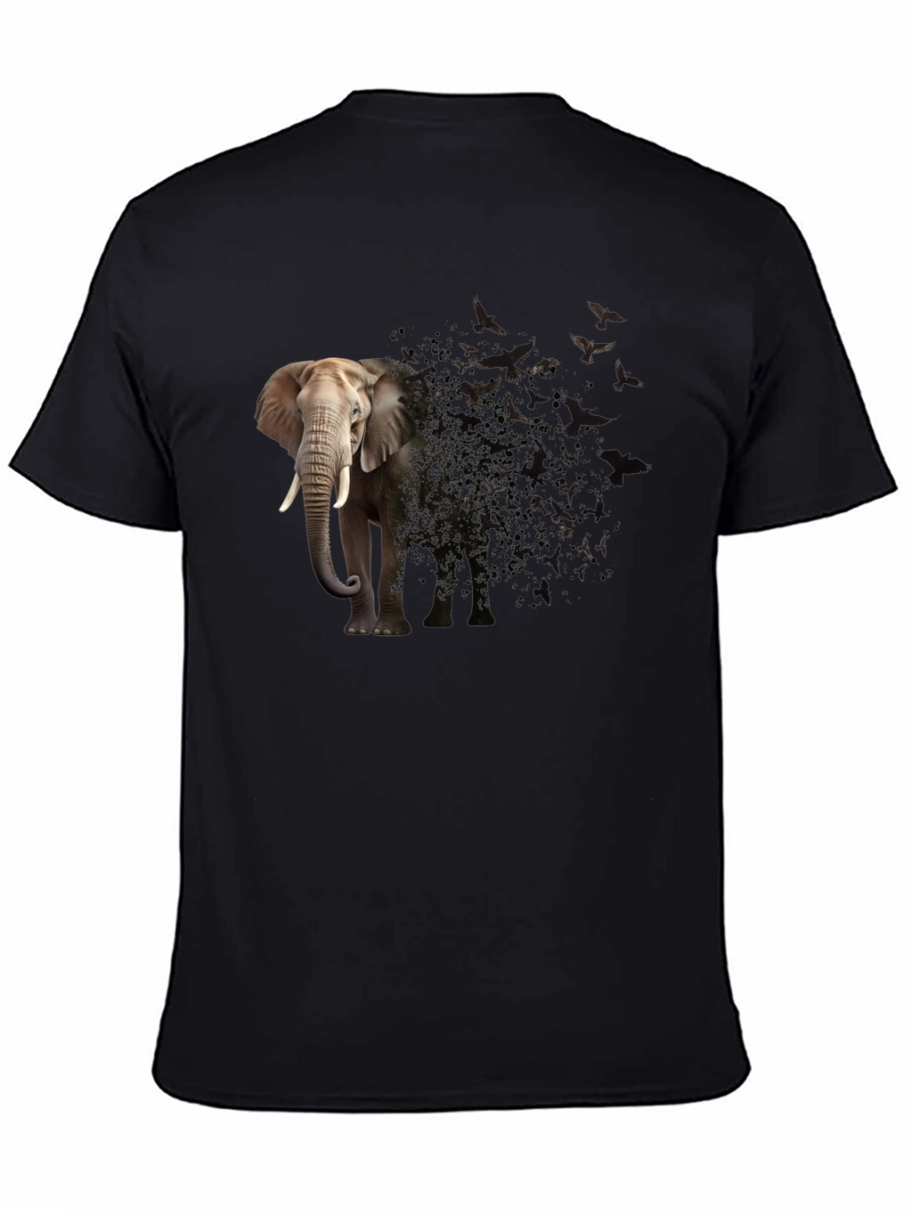 Elephant to Birds Graphic Print Black T-Shirt