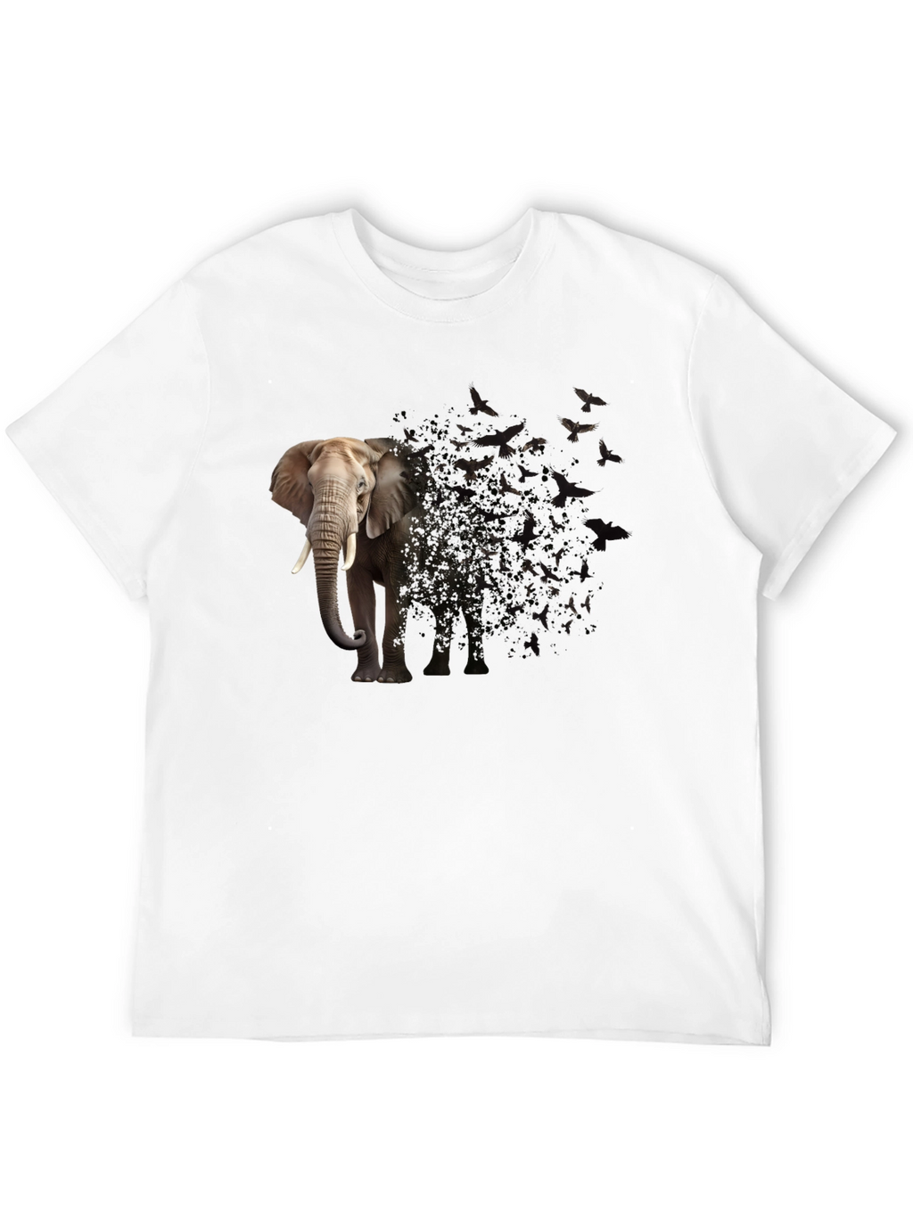 Elephant to Birds Graphic Print Black T-Shirt