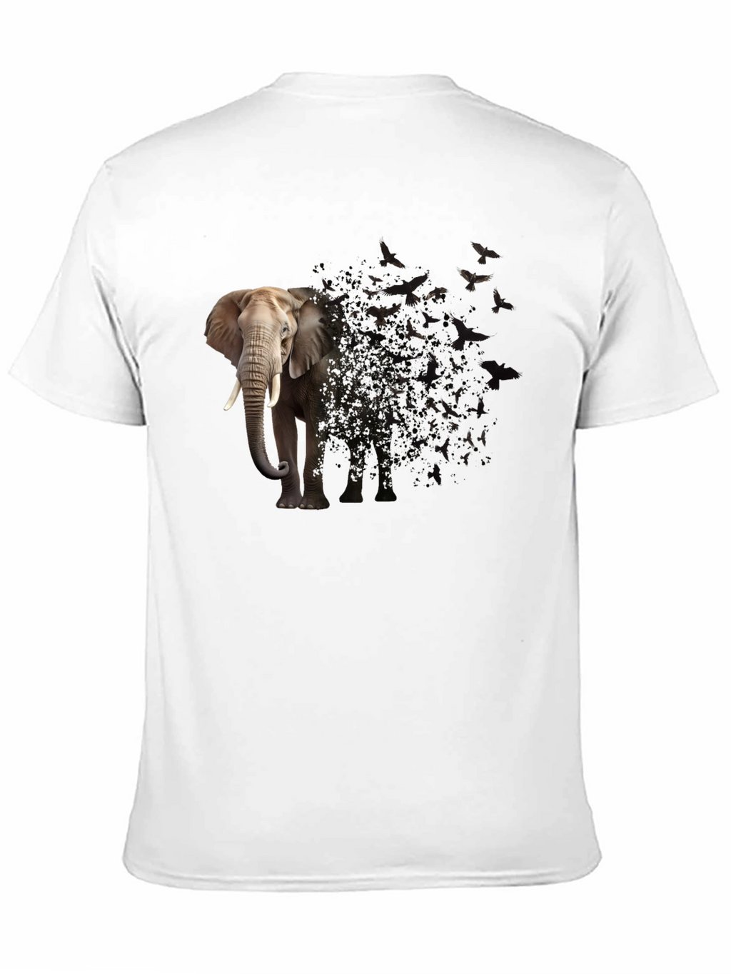 Elephant to Birds Graphic Print Black T-Shirt