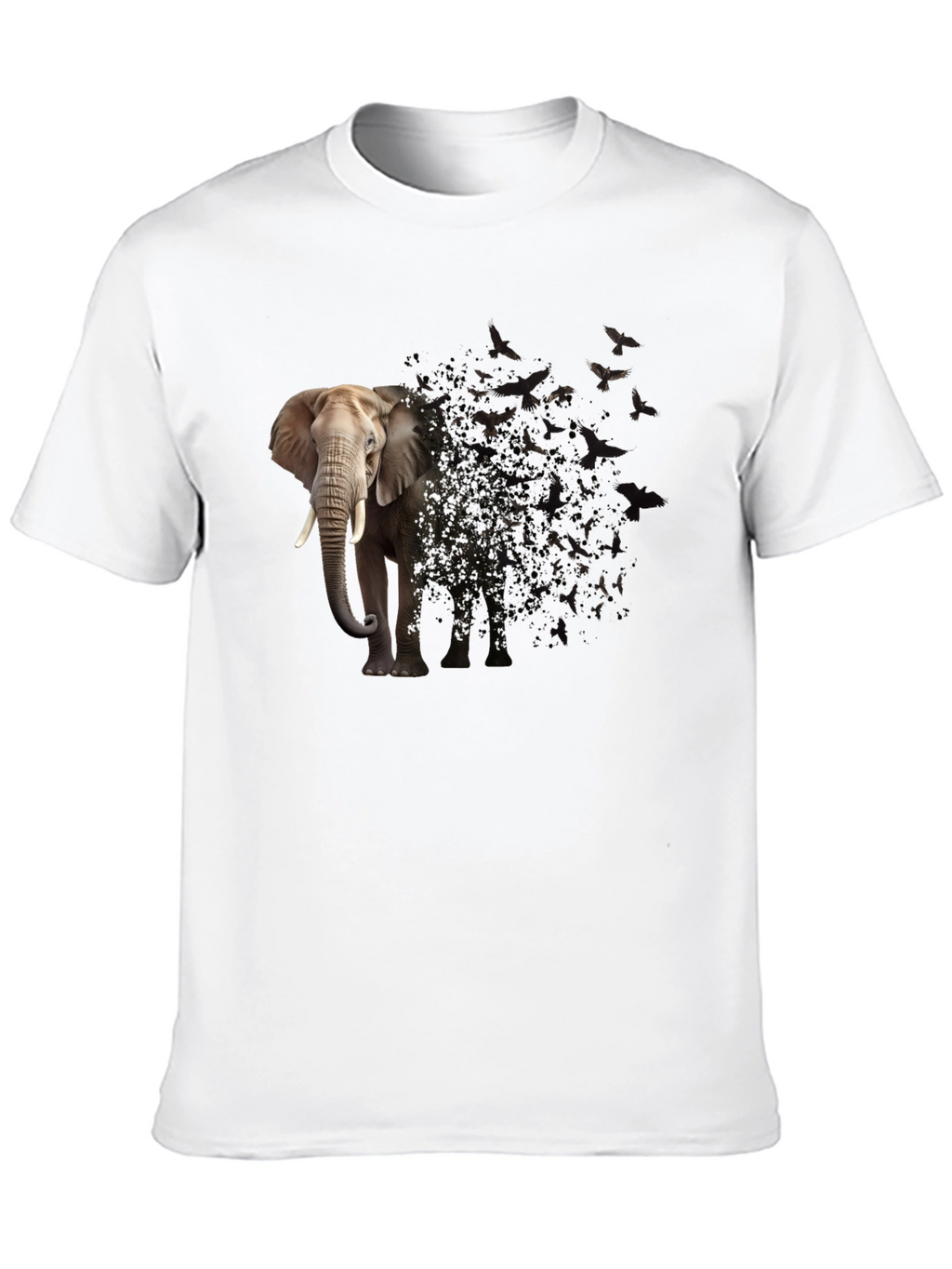 Elephant to Birds Graphic Print Black T-Shirt