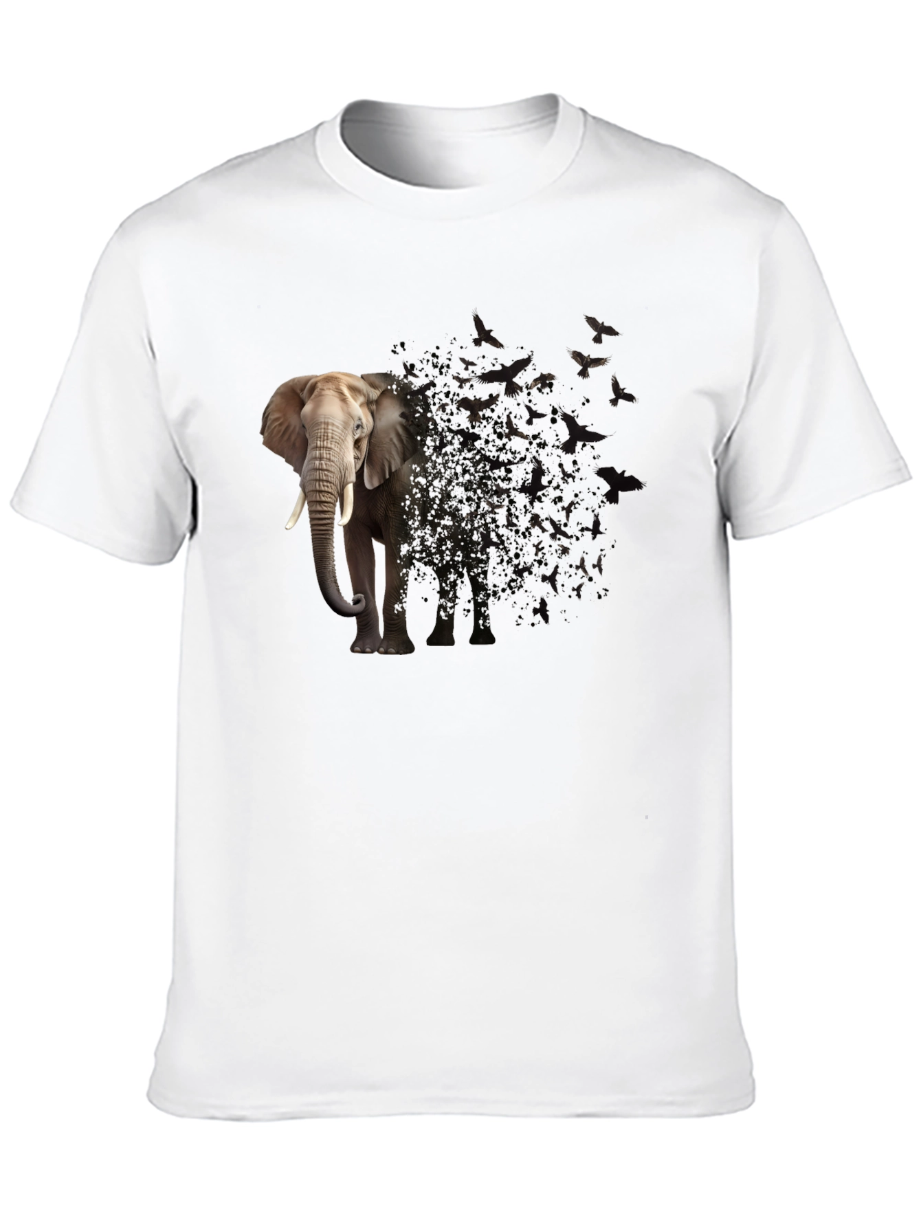 Elephant to Birds Graphic Print Black T-Shirt