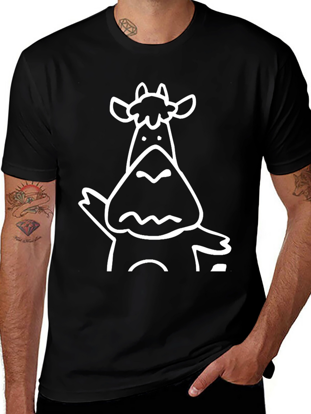 Funny Cartoon Cow Graphic Black T-Shirt