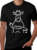 Funny Cartoon Cow Graphic Black T-Shirt